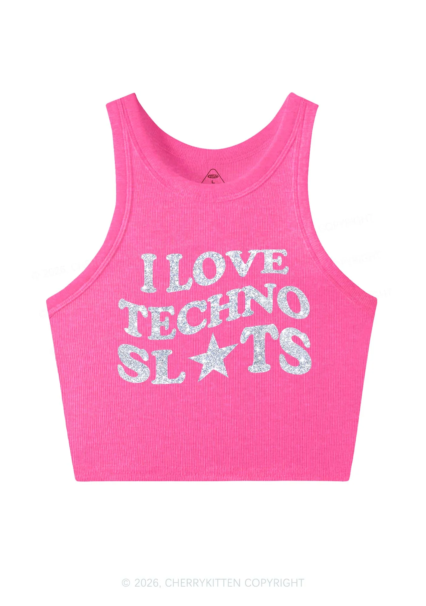Glitter I Love Techno Slxts Y2K Crop Tank Top Cherrykitten - Image 6
