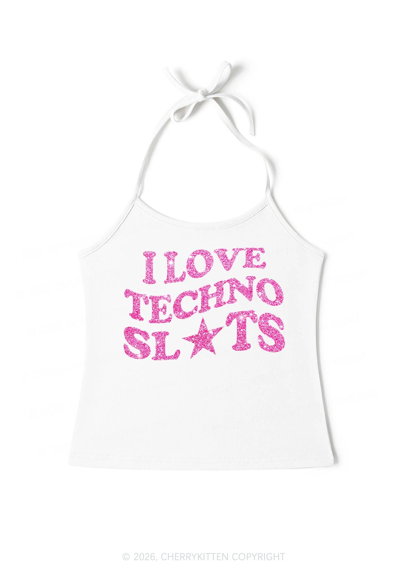 Glitter I Love Techno Slxts Y2K Halter Neck Cami Cherrykitten - Image 4