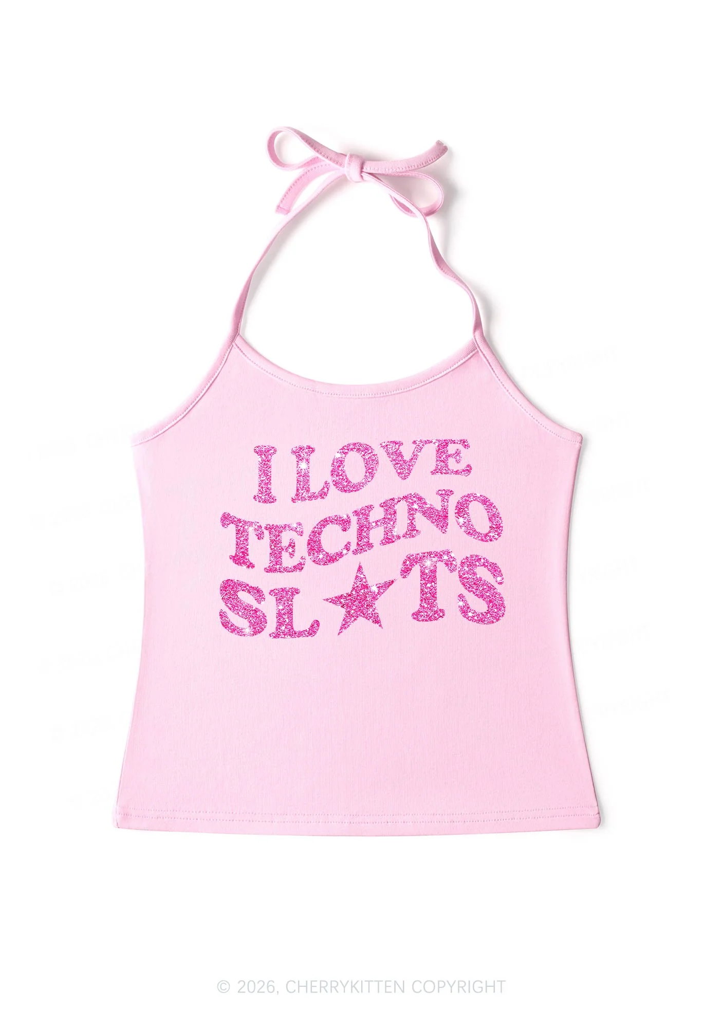 Glitter I Love Techno Slxts Y2K Halter Neck Cami Cherrykitten - Image 6