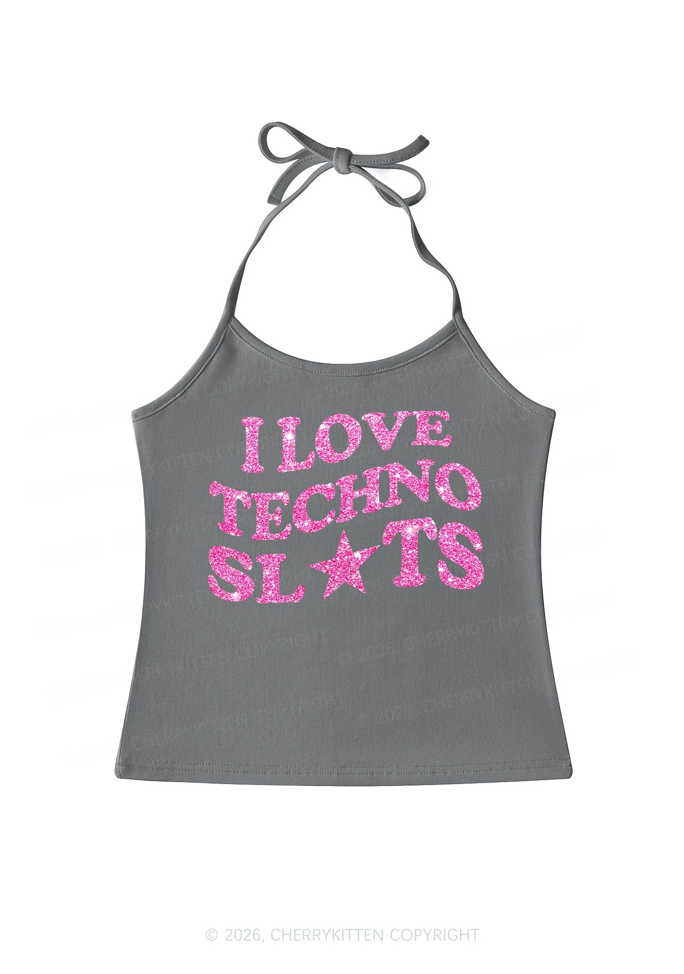 Glitter I Love Techno Slxts Y2K Halter Neck Cami Cherrykitten - Image 7