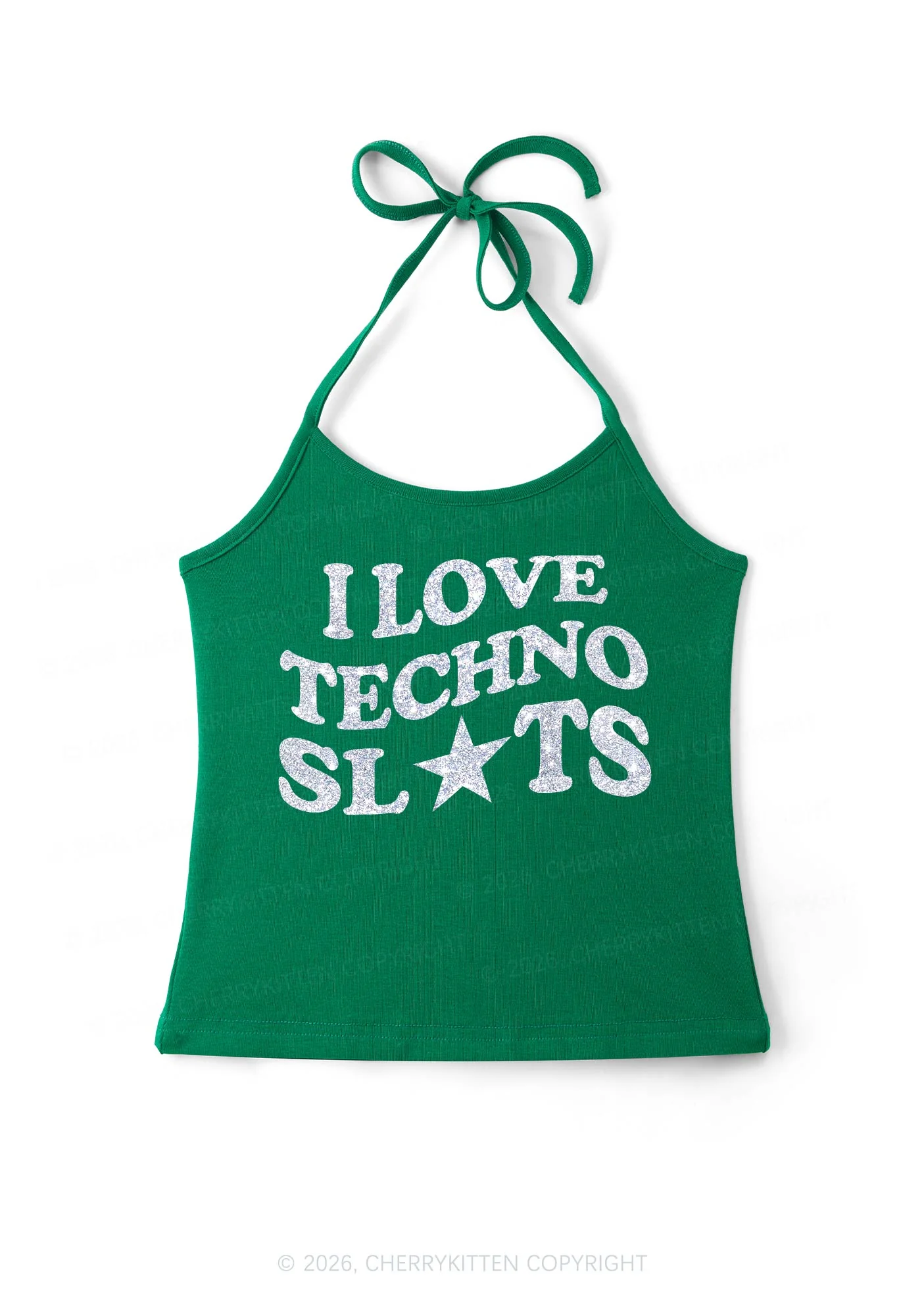Glitter I Love Techno Slxts Y2K Halter Neck Cami Cherrykitten - Image 8