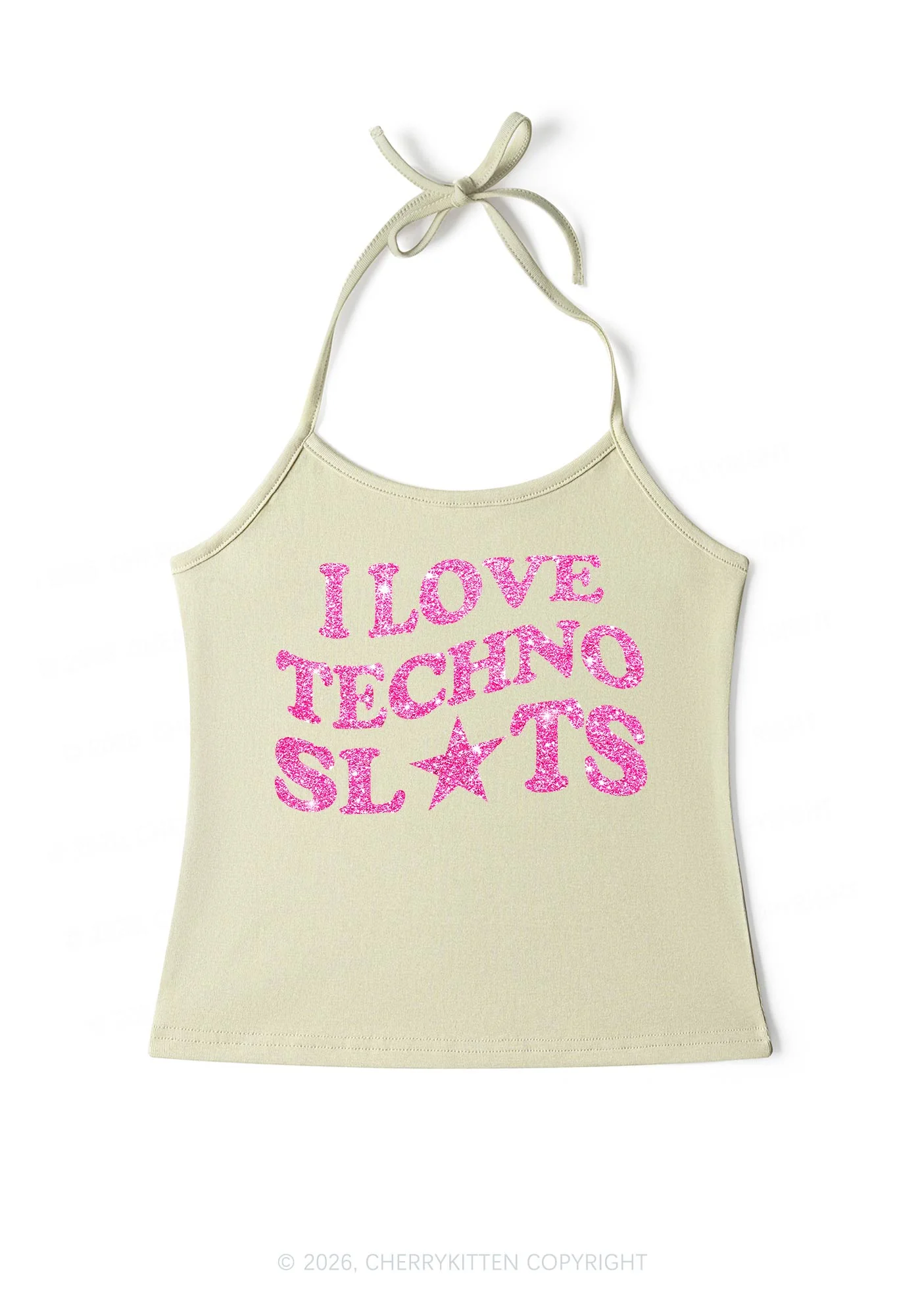 Glitter I Love Techno Slxts Y2K Halter Neck Cami Cherrykitten - Image 9