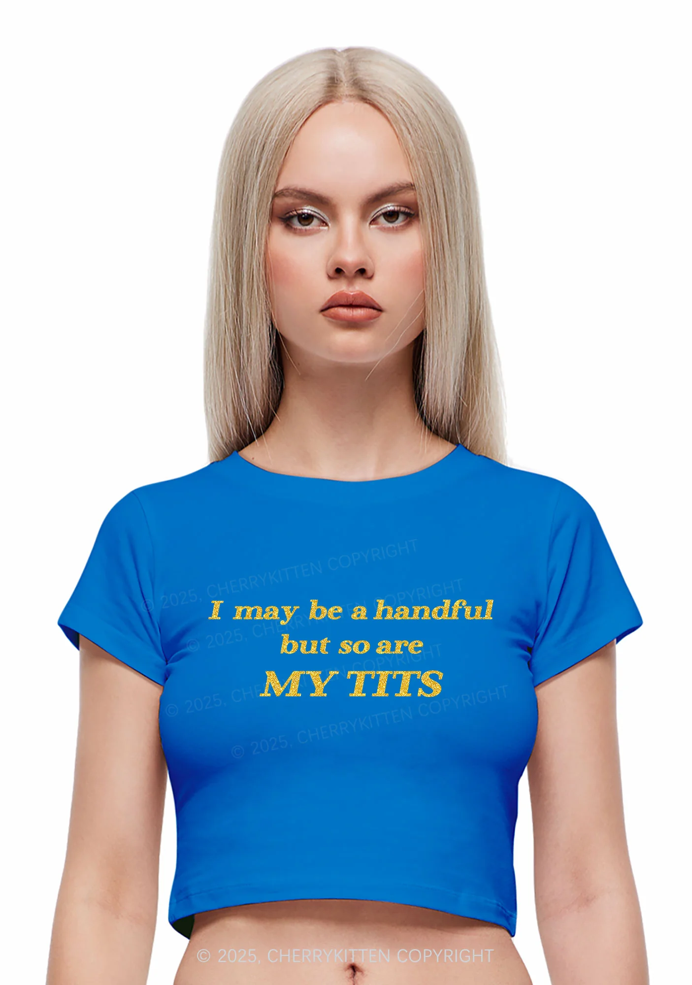 Glitter I May Be A Handful Y2K Baby Tee Cherrykitten - Image 4