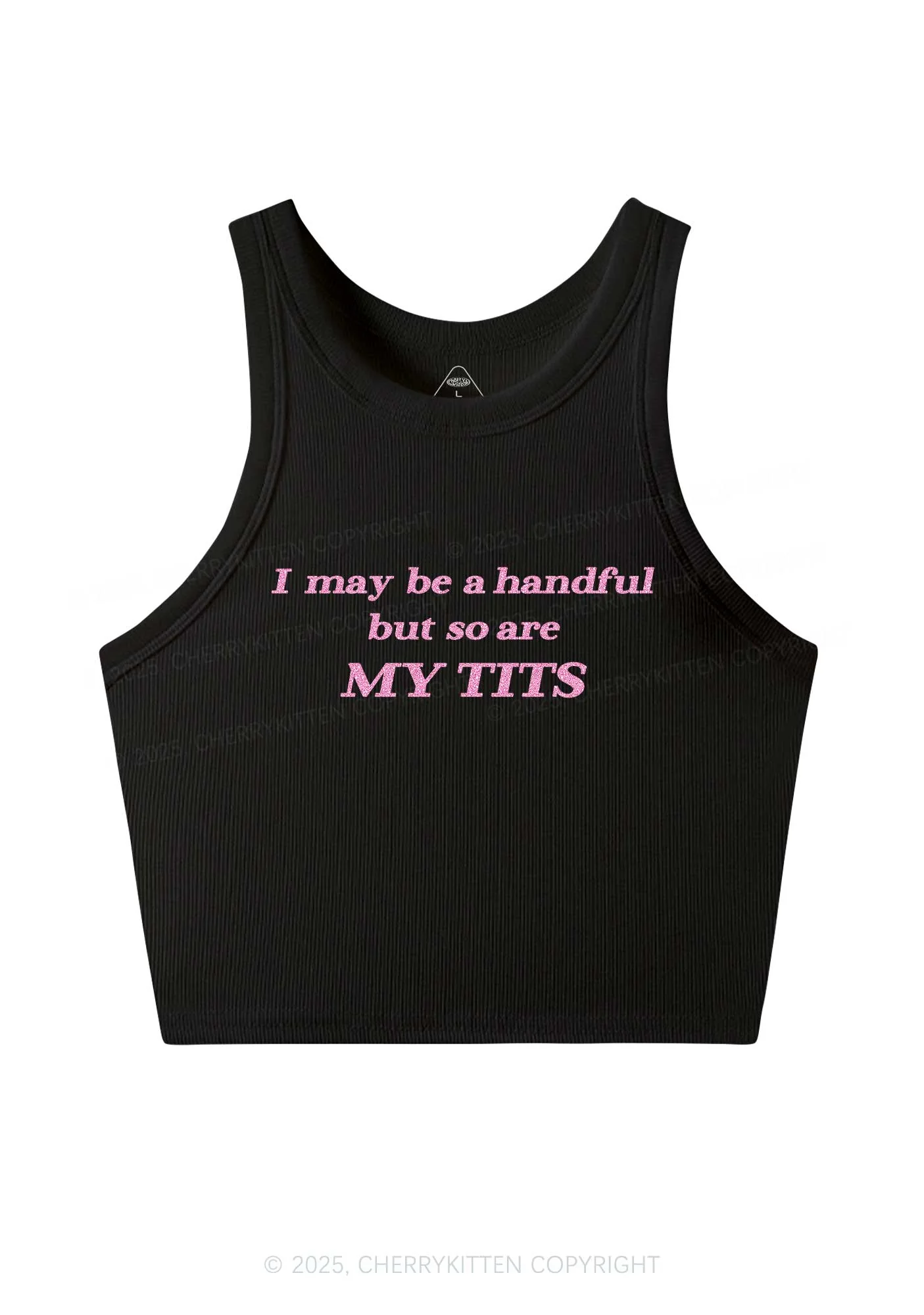 Glitter I May Be A Handful Y2K Crop Tank Top Cherrykitten - Image 4