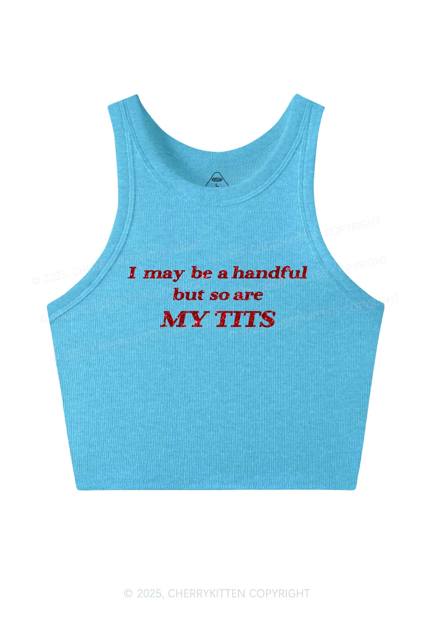 Glitter I May Be A Handful Y2K Crop Tank Top Cherrykitten - Image 5