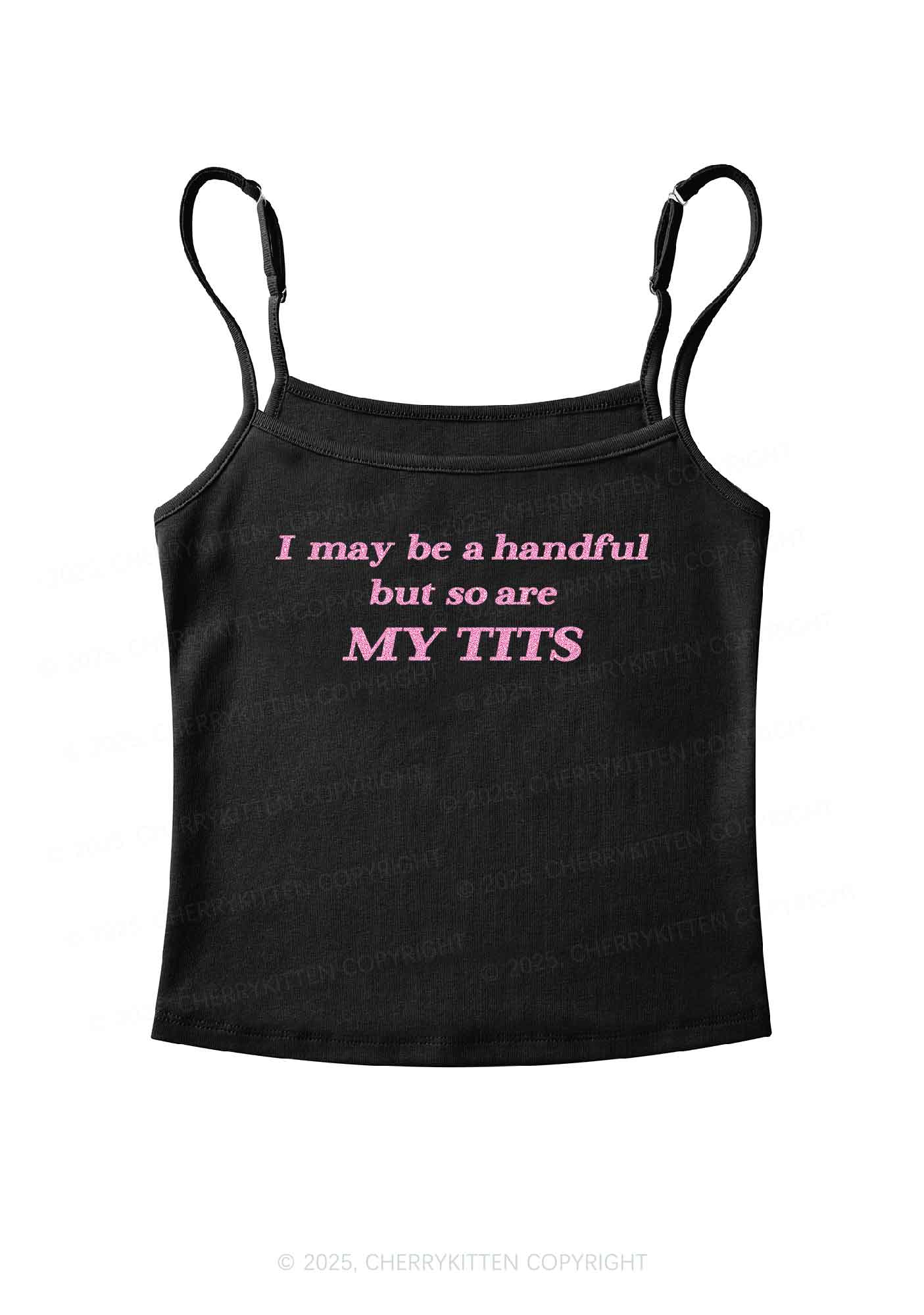 Glitter I May Be A Handful Y2K Spaghetti Strap Cami Cherrykitten - Image 4
