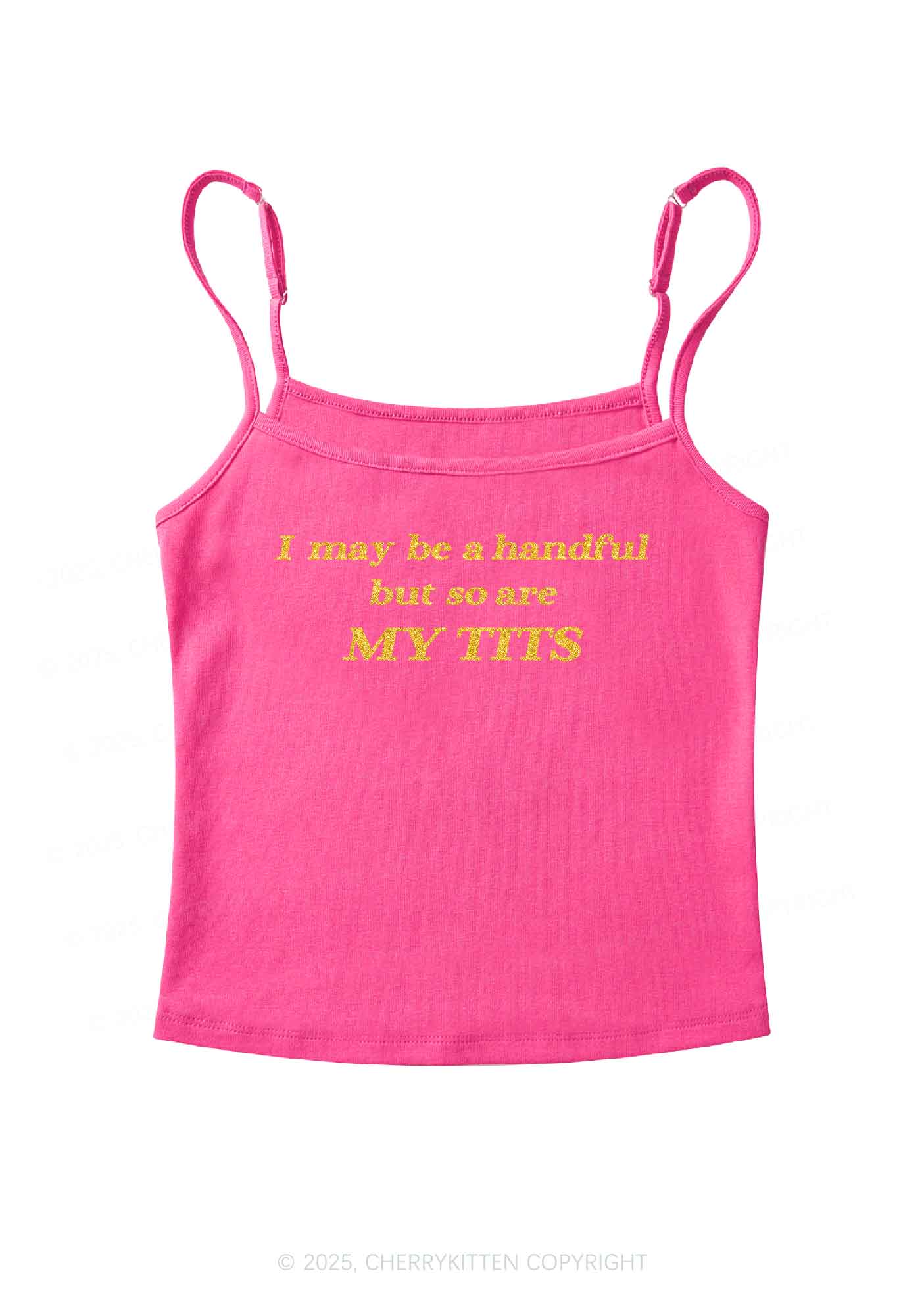Glitter I May Be A Handful Y2K Spaghetti Strap Cami Cherrykitten - Image 8