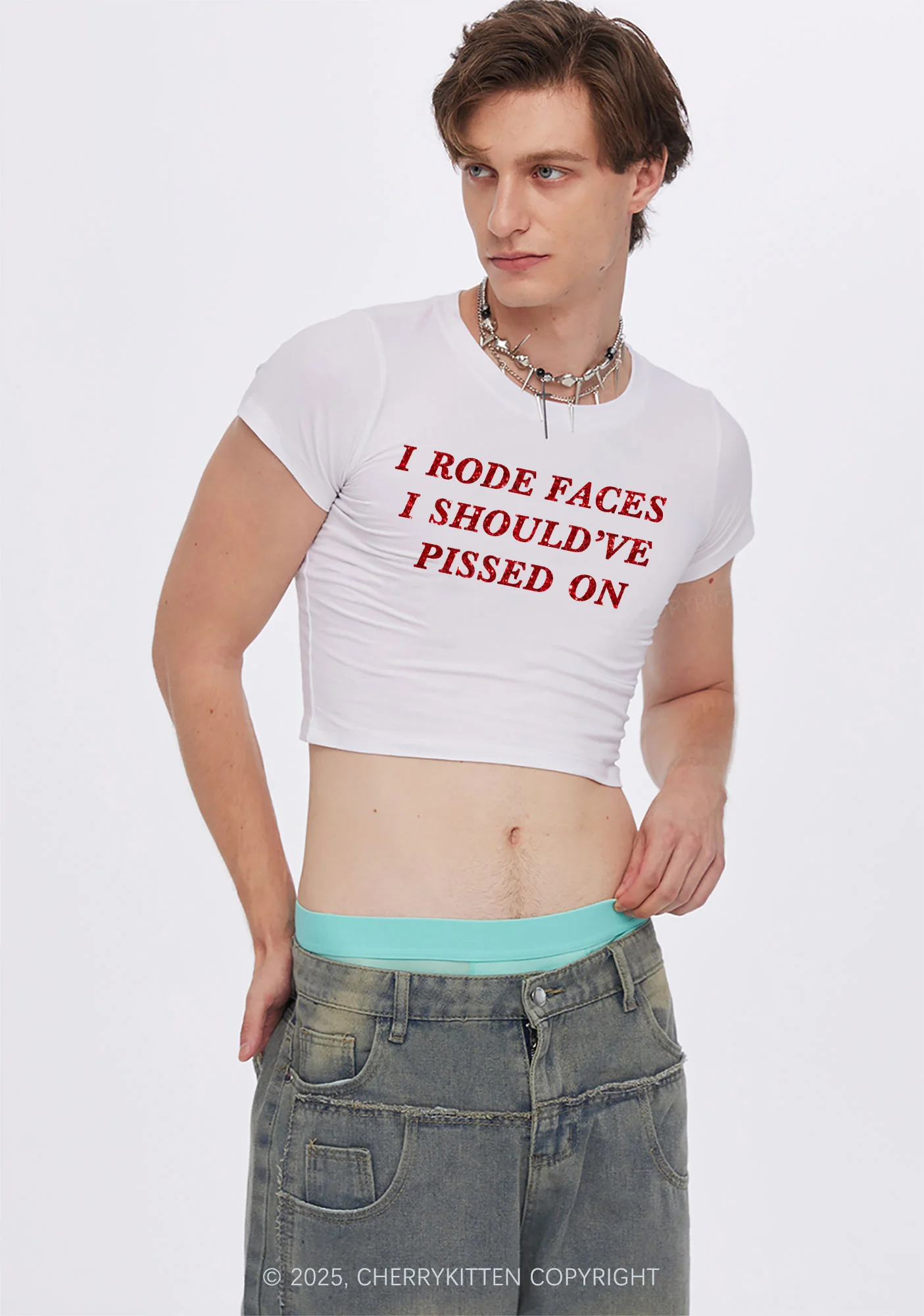 Glitter I Rode Faces Y2K Baby Tee Cherrykitten - Image 4