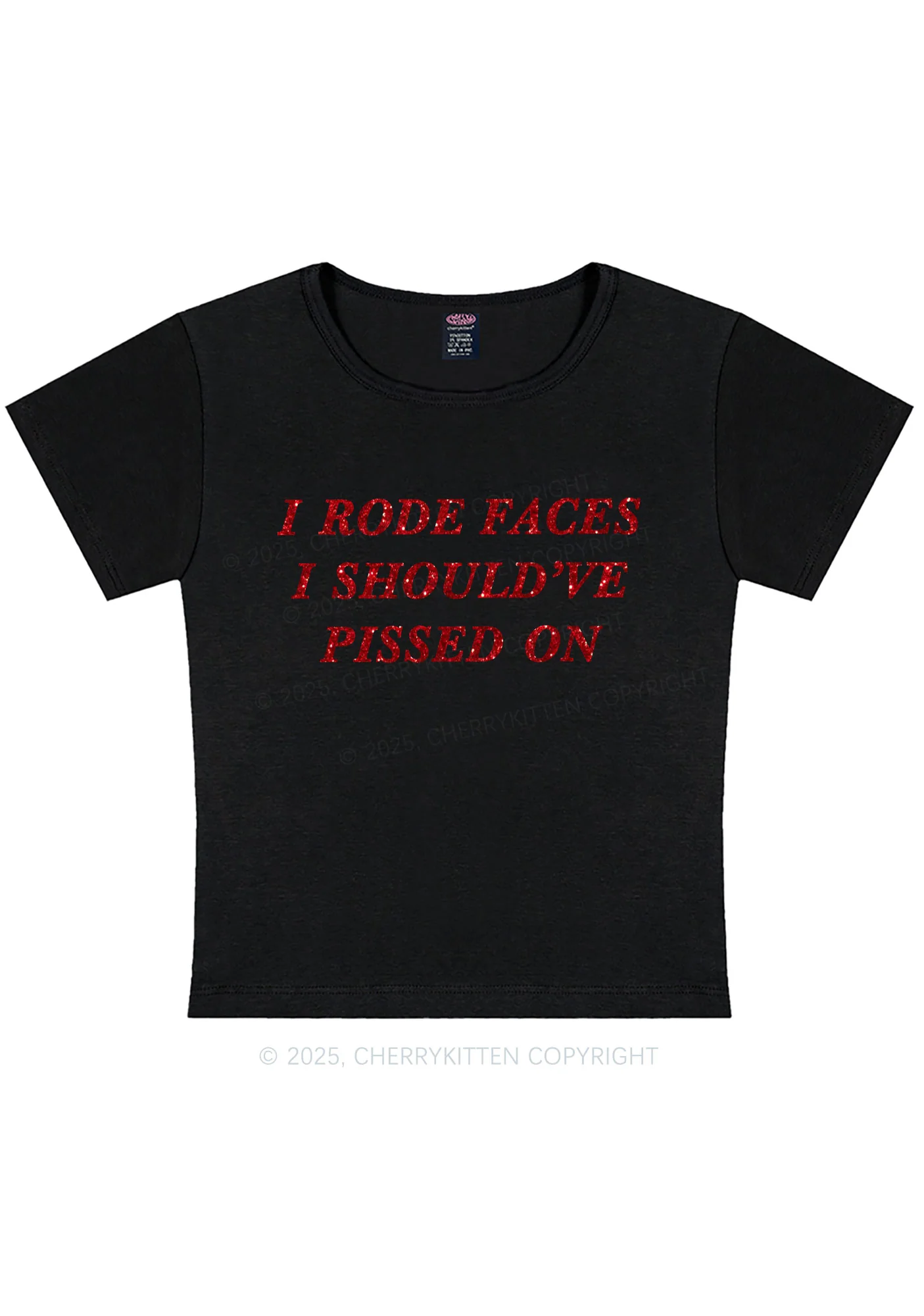 Glitter I Rode Faces Y2K Baby Tee Cherrykitten - Image 5