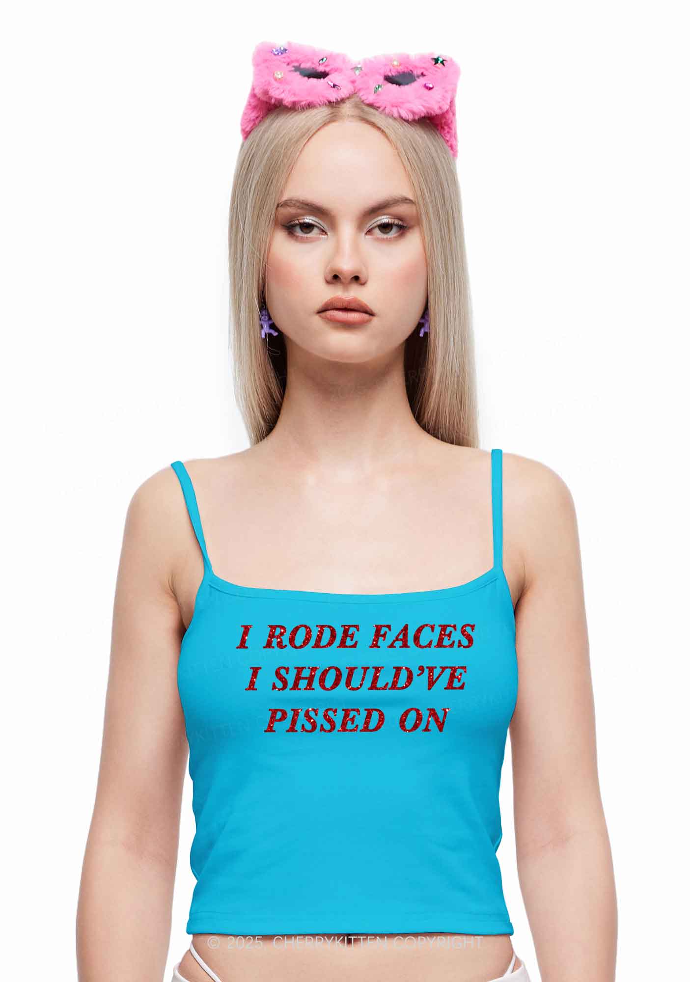 Glitter I Rode Faces Y2K Spaghetti Strap Cami Cherrykitten - Image 3