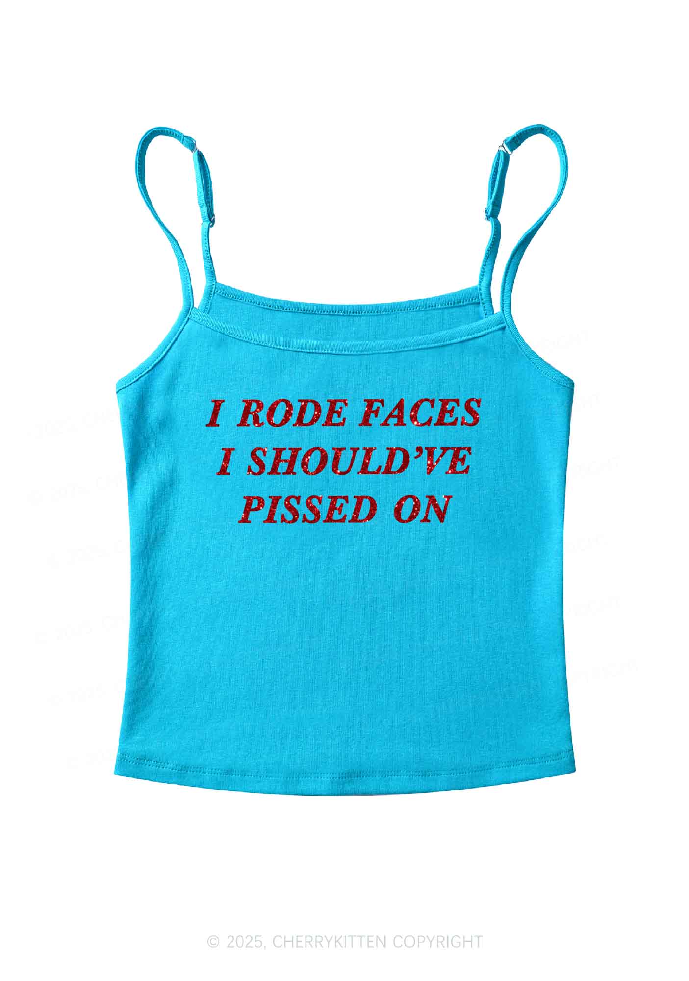 Glitter I Rode Faces Y2K Spaghetti Strap Cami Cherrykitten - Image 6