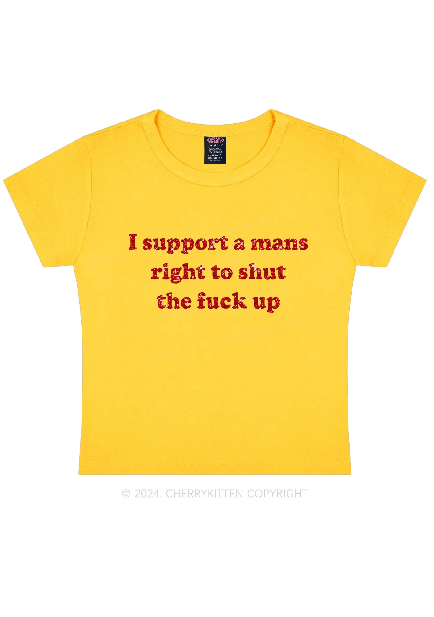 Glitter I Support A Mans Right Y2K Baby Tee Cherrykitten - Image 3