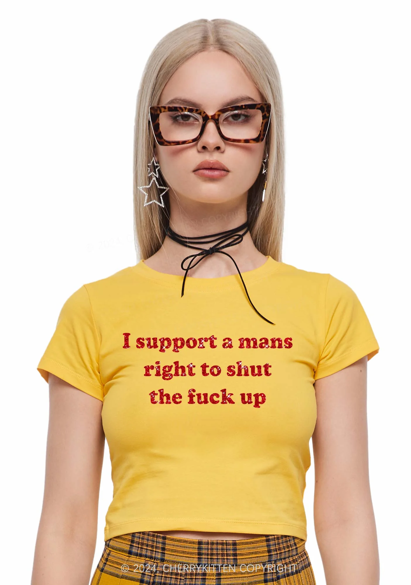 Glitter I Support A Mans Right Y2K Baby Tee Cherrykitten - Image 4