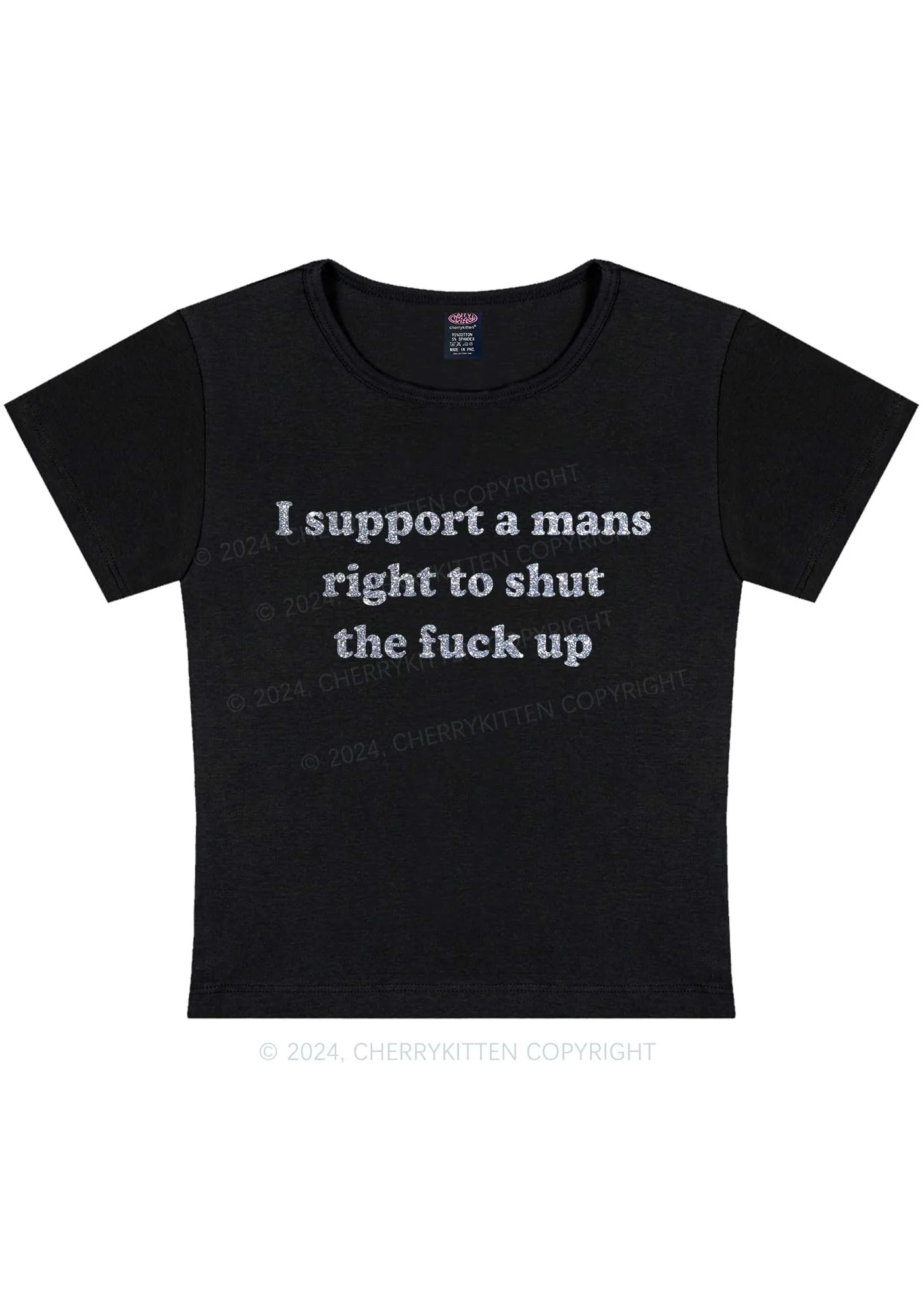 Glitter I Support A Mans Right Y2K Baby Tee Cherrykitten - Image 5