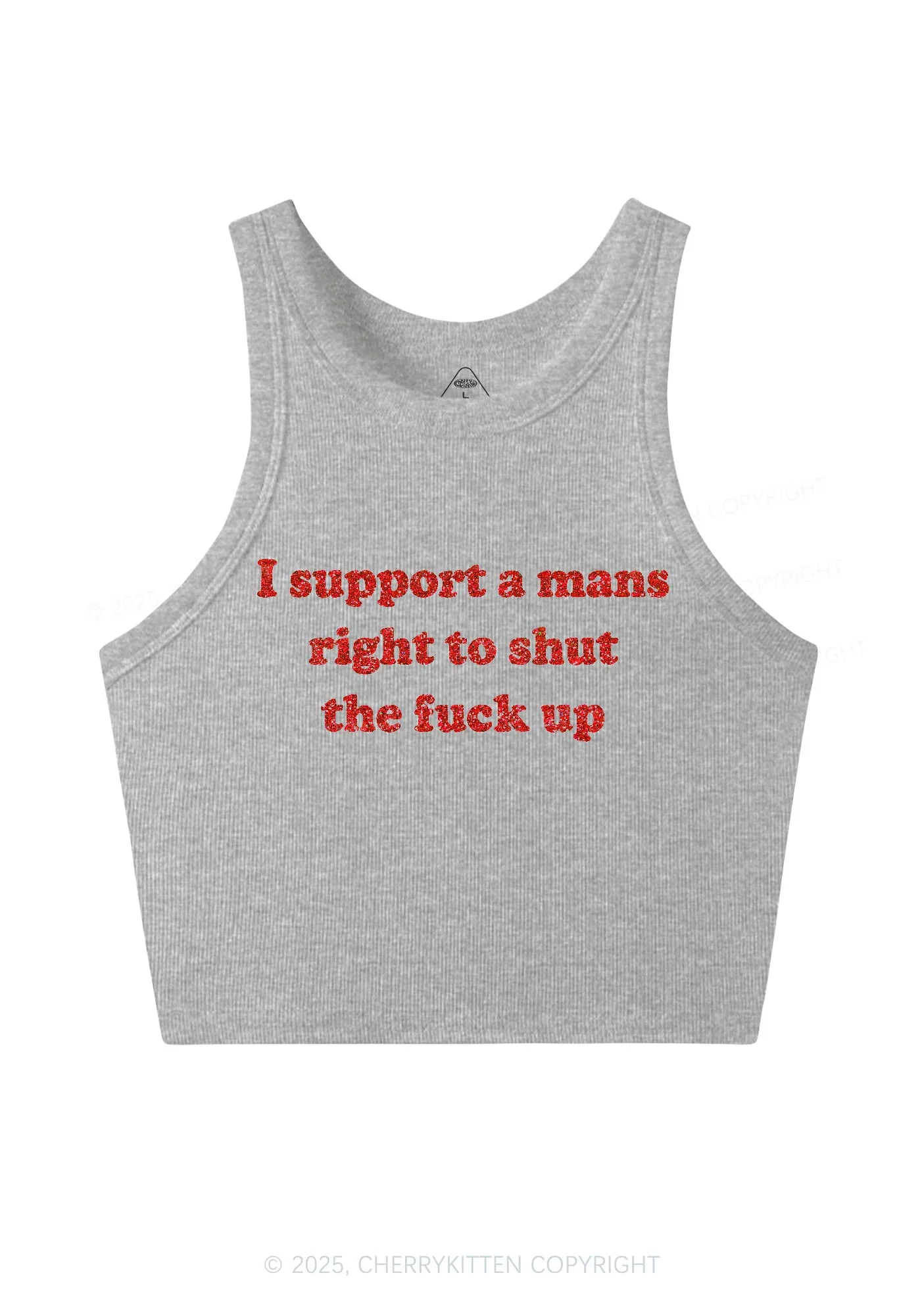 Glitter I Support A Mans Right Y2K Crop Tank Top Cherrykitten - Image 5