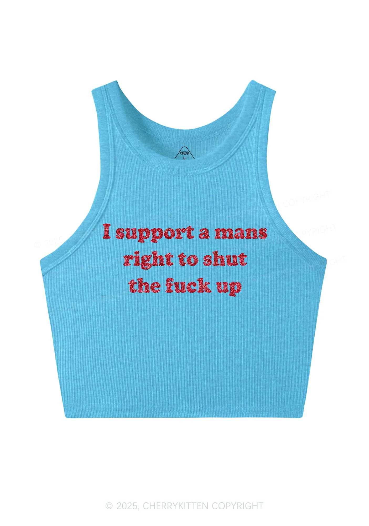Glitter I Support A Mans Right Y2K Crop Tank Top Cherrykitten - Image 6