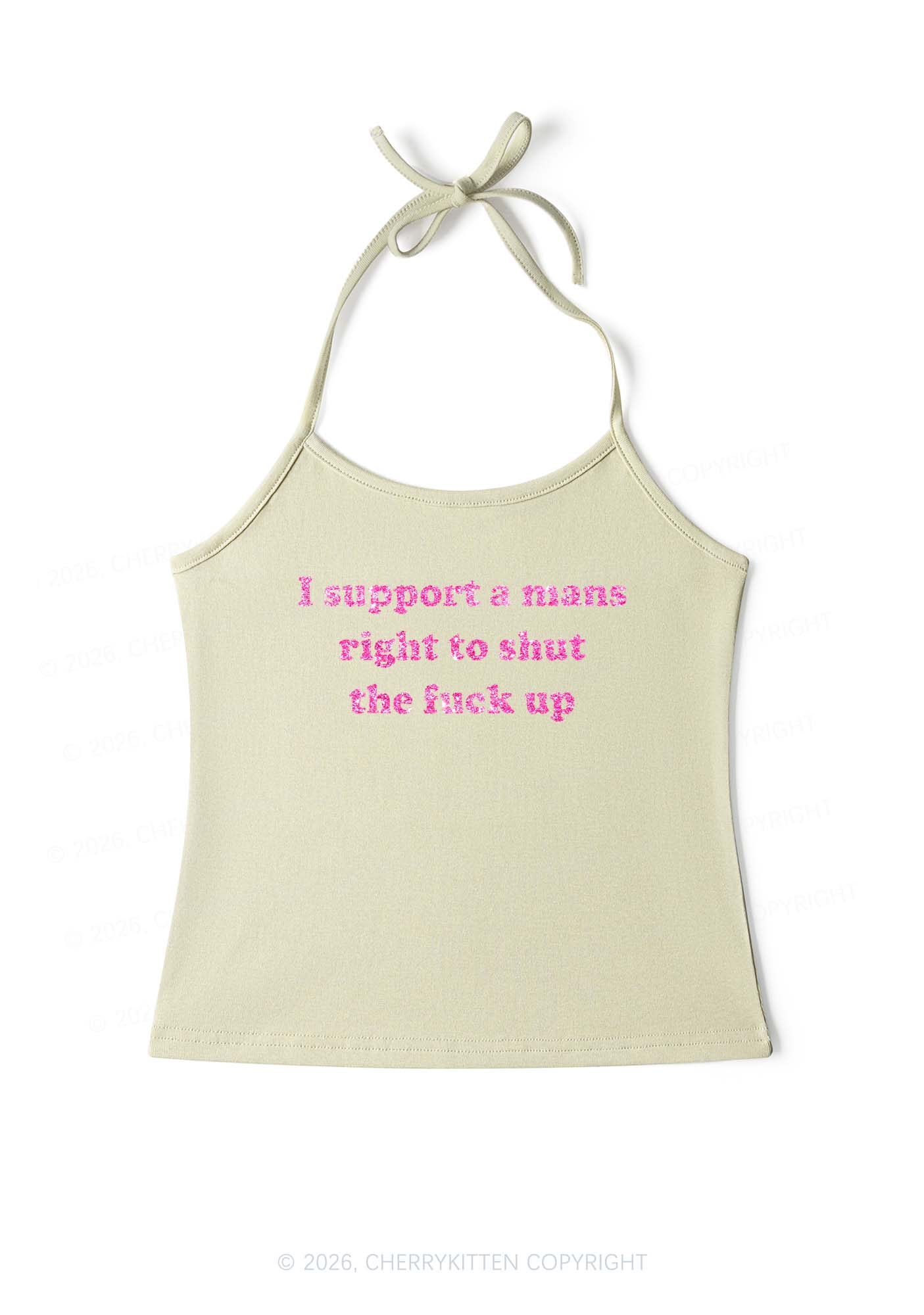 Glitter I Support A Mans Right Y2K Halter Neck Cami Cherrykitten - Image 11