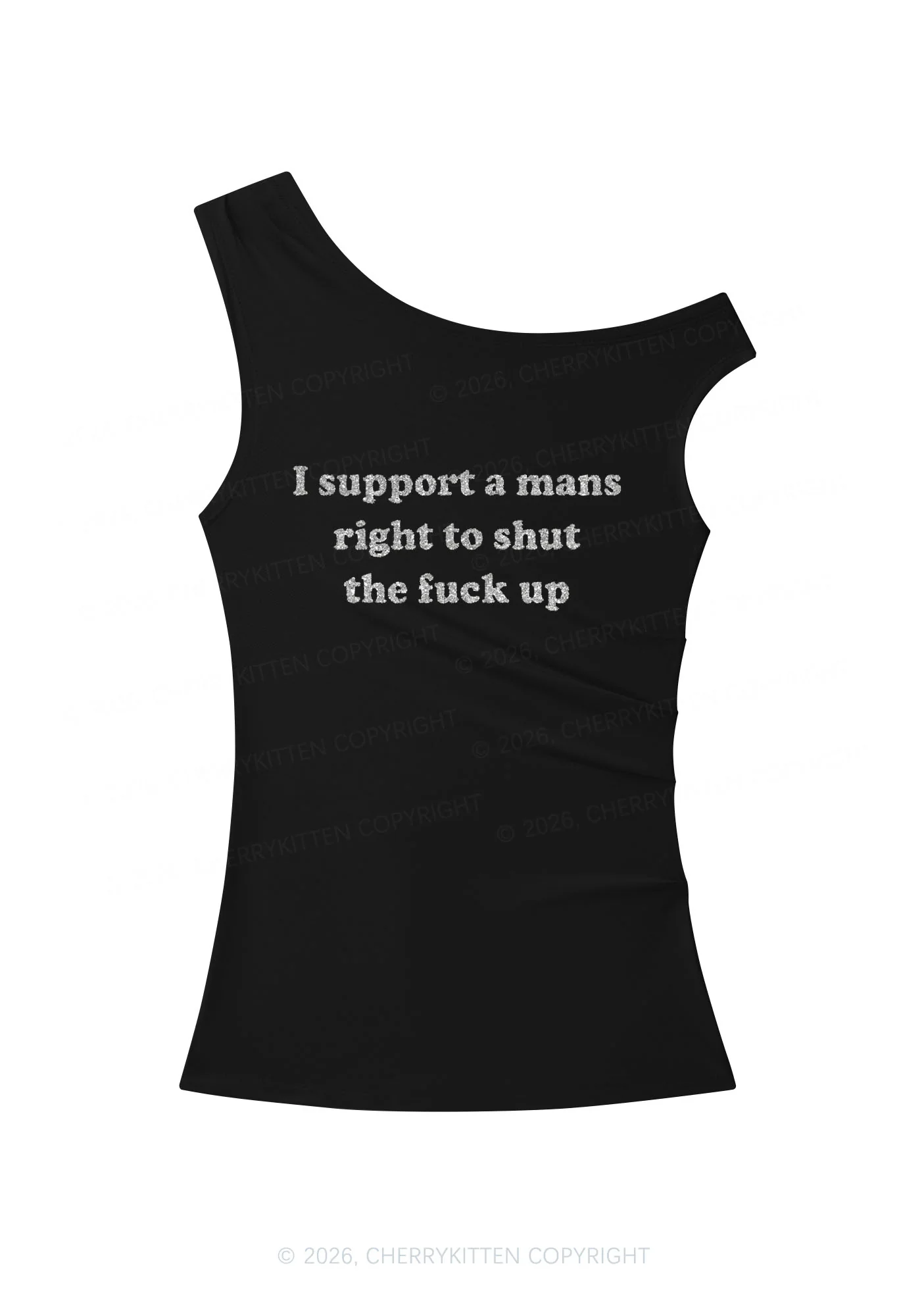 Glitter I Support A Mans Right Y2K Off Shoulder Tank Top Cherrykitten - Image 3