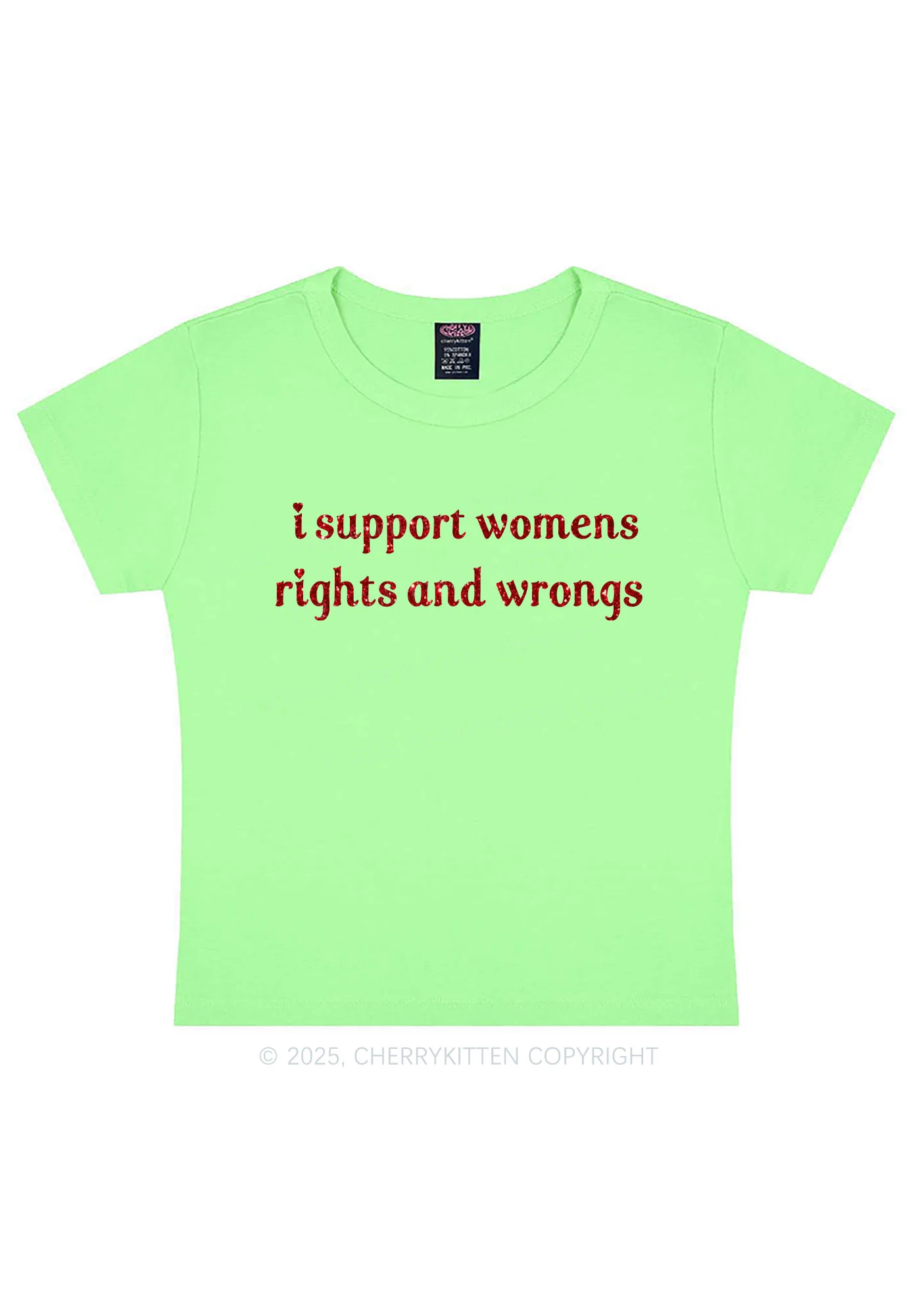 Glitter I Support Women Y2K Baby Tee Cherrykitten - Image 13
