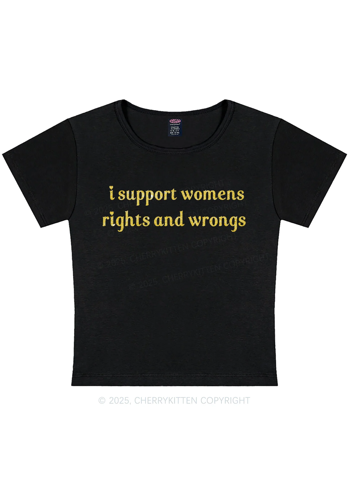 Glitter I Support Women Y2K Baby Tee Cherrykitten - Image 4