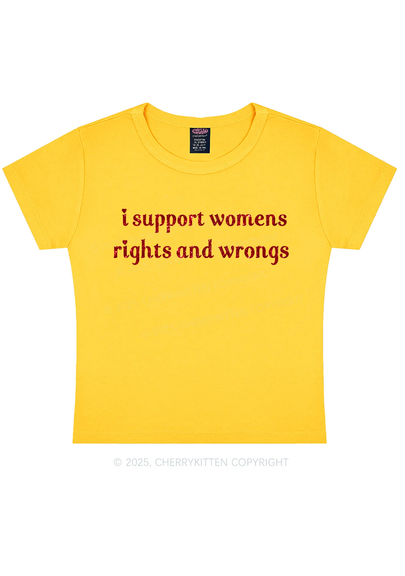 Glitter I Support Women Y2K Baby Tee Cherrykitten - Image 5
