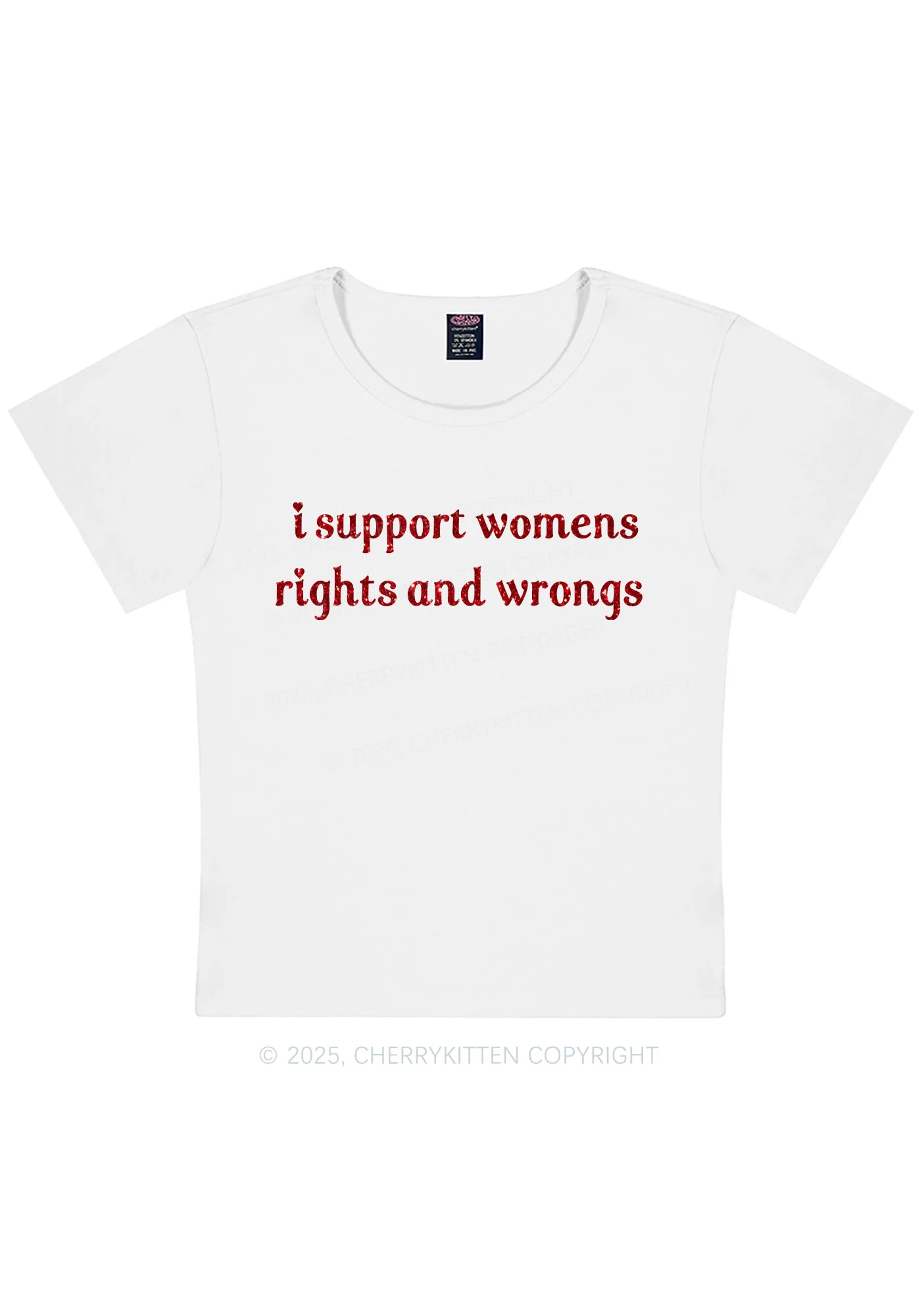Glitter I Support Women Y2K Baby Tee Cherrykitten - Image 6
