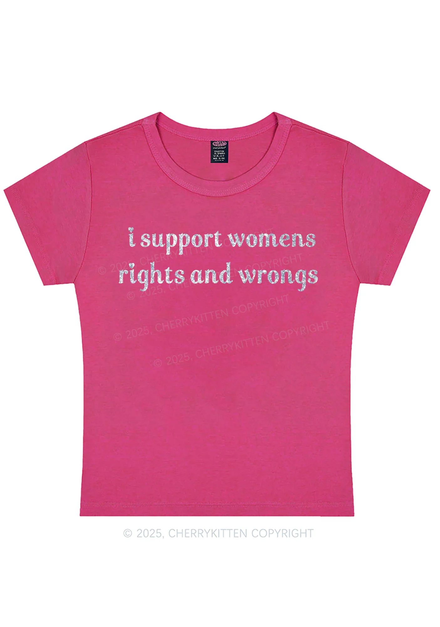 Glitter I Support Women Y2K Baby Tee Cherrykitten - Image 8
