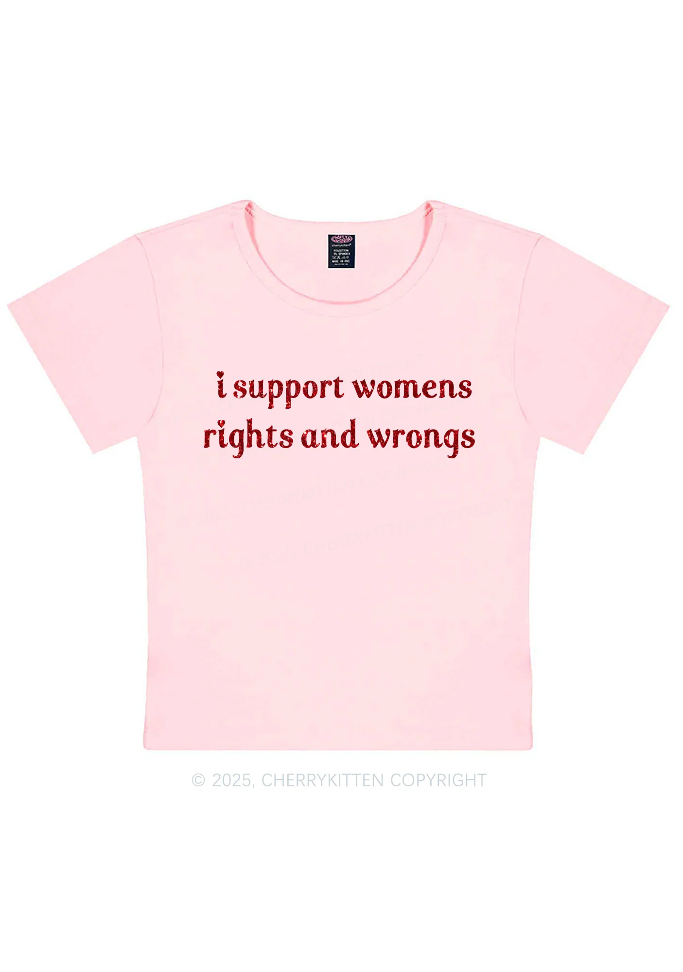 Glitter I Support Women Y2K Baby Tee Cherrykitten - Image 9