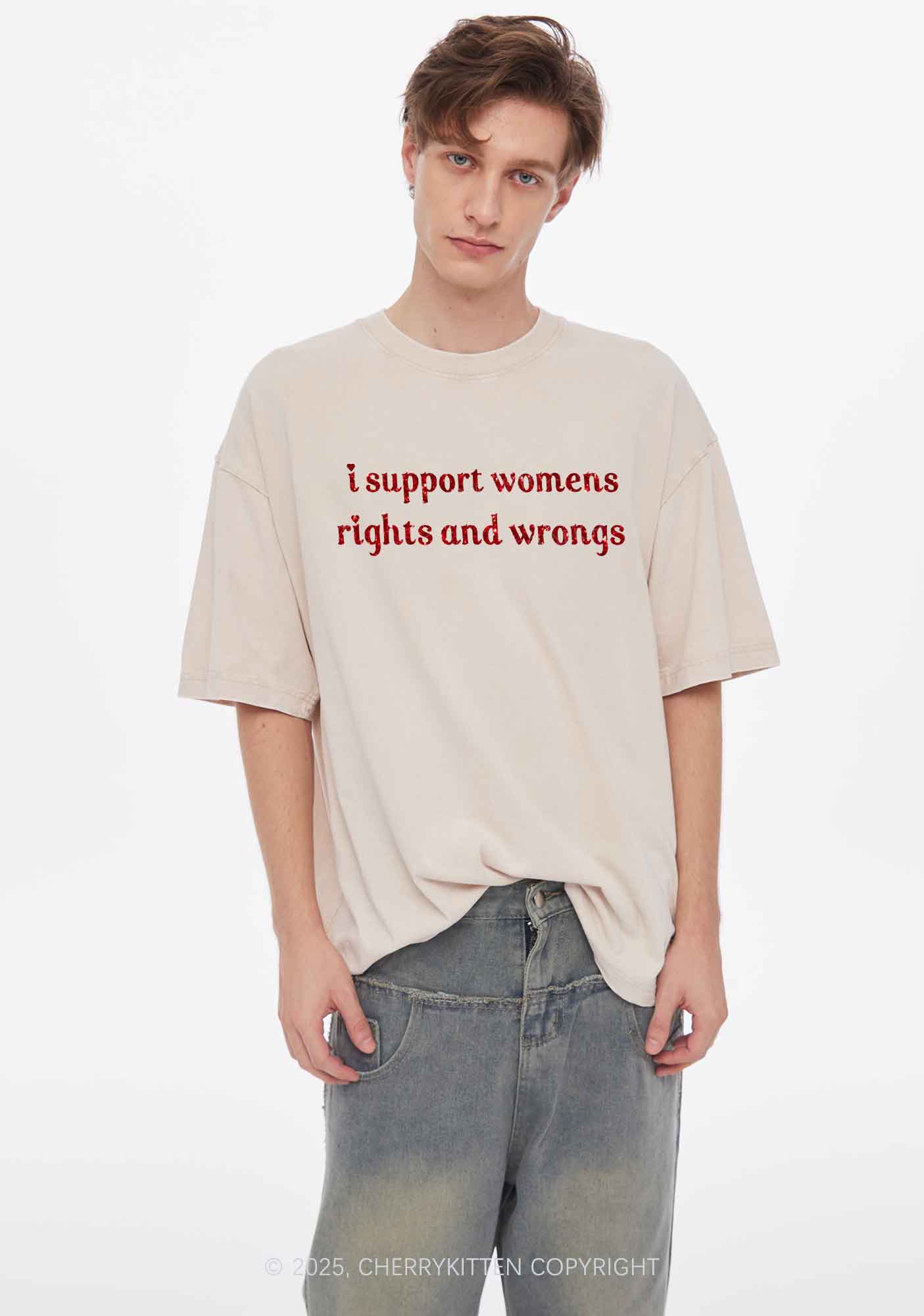 Glitter I Support Women Y2K Shirts Washed Tee Cherrykitten - Image 3