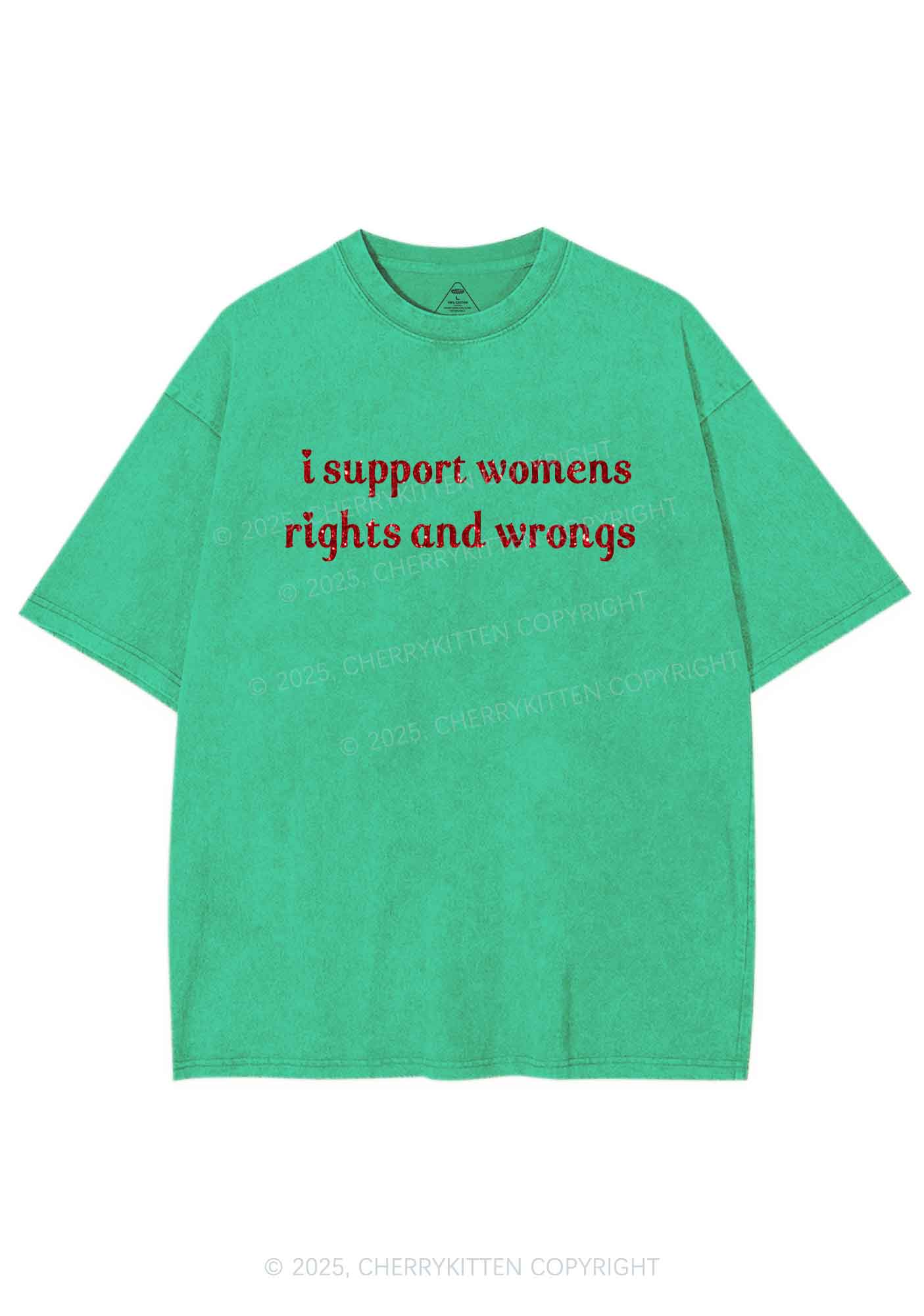 Glitter I Support Women Y2K Shirts Washed Tee Cherrykitten - Image 7