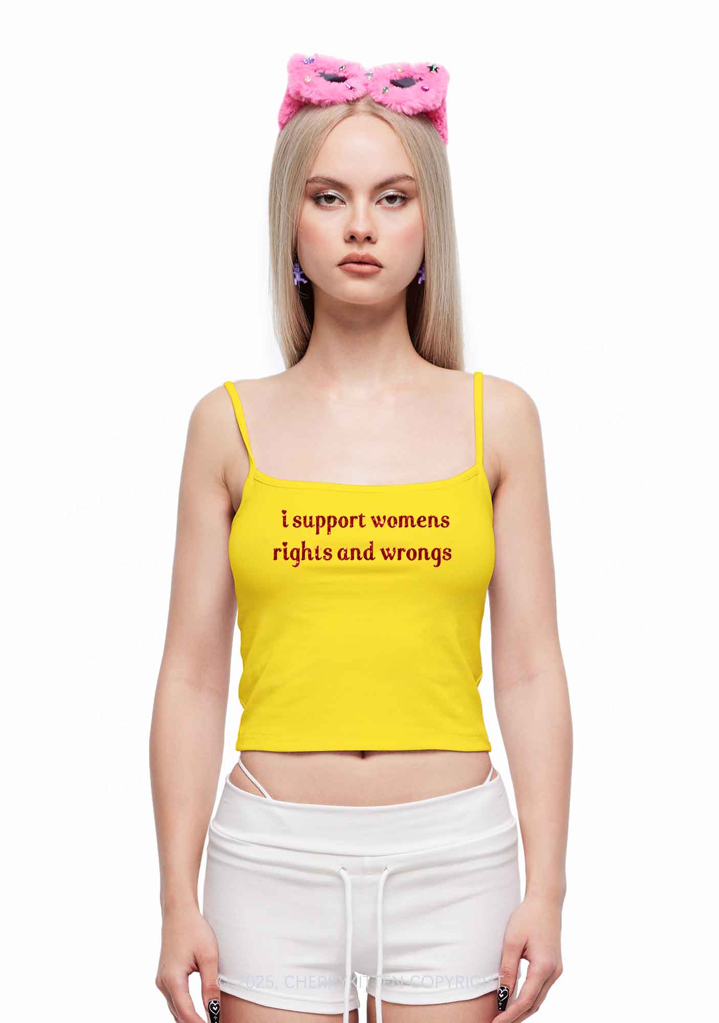 Glitter I Support Women Y2K Spaghetti Strap Cami Cherrykitten - Image 3