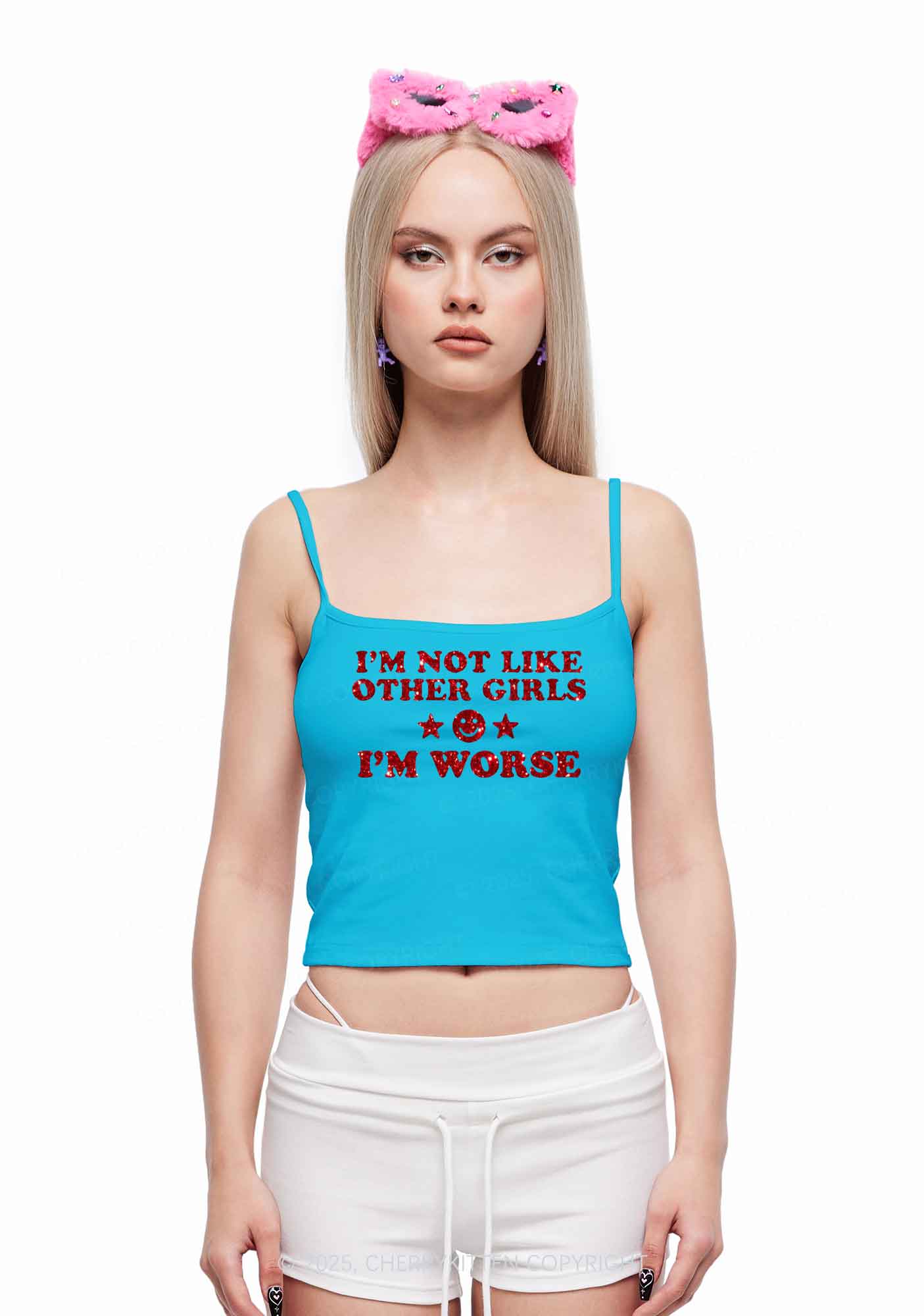 Glitter Im Worse Y2K Spaghetti Strap Cami Cherrykitten - Image 3