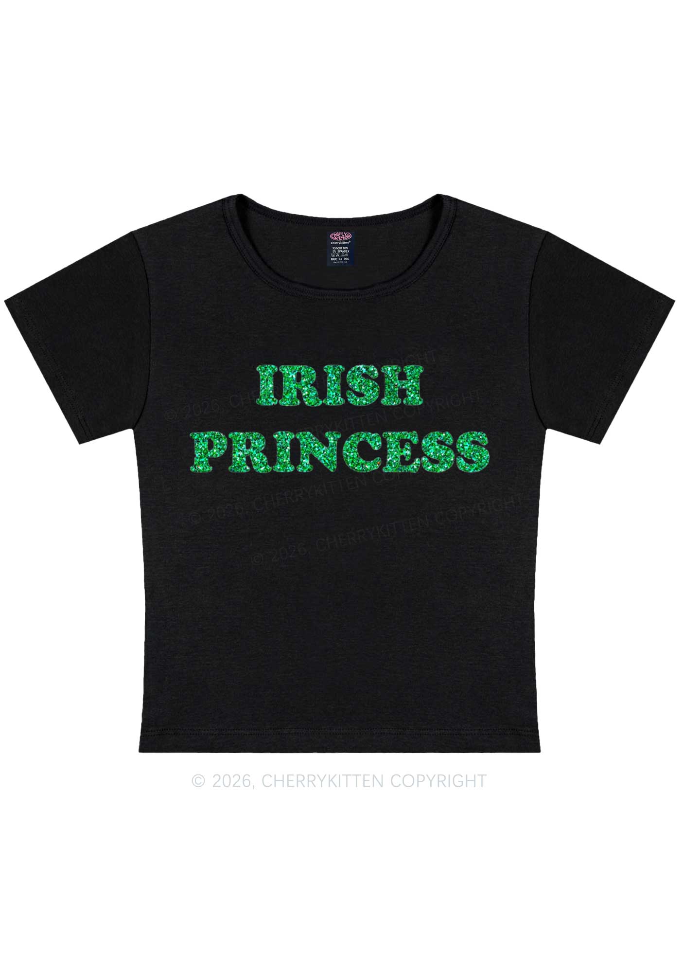 Glitter Irish Princess St Patricks Y2K Baby Tee Cherrykitten - Image 3