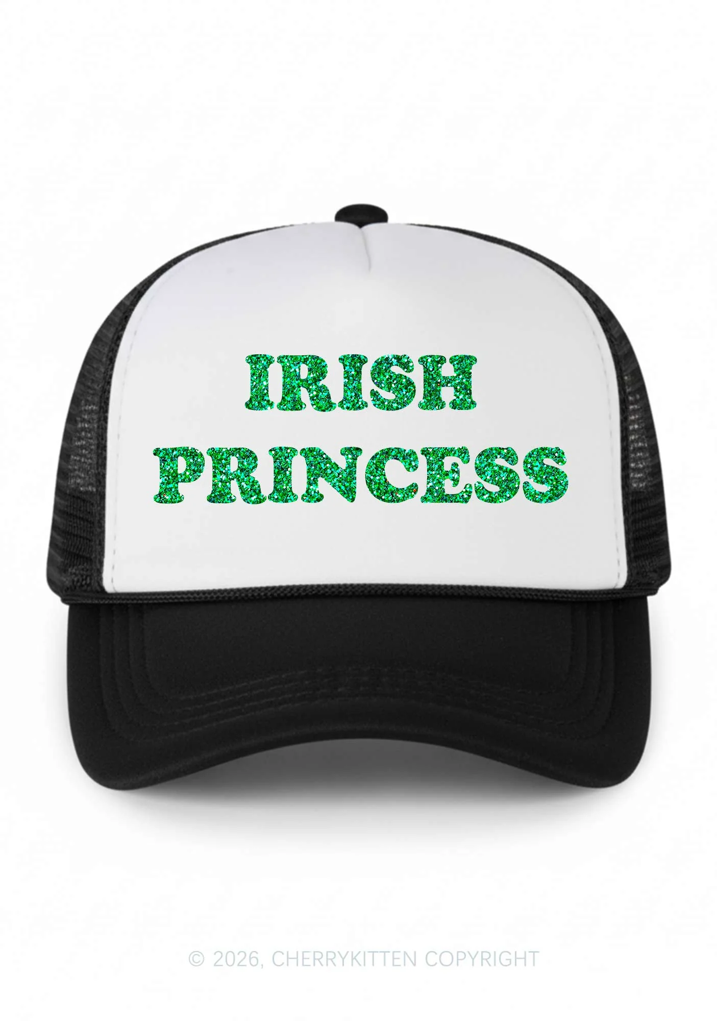 Glitter Irish Princess St Patricks Y2K Colorblock Trucker Hat Cherrykitten - Image 2