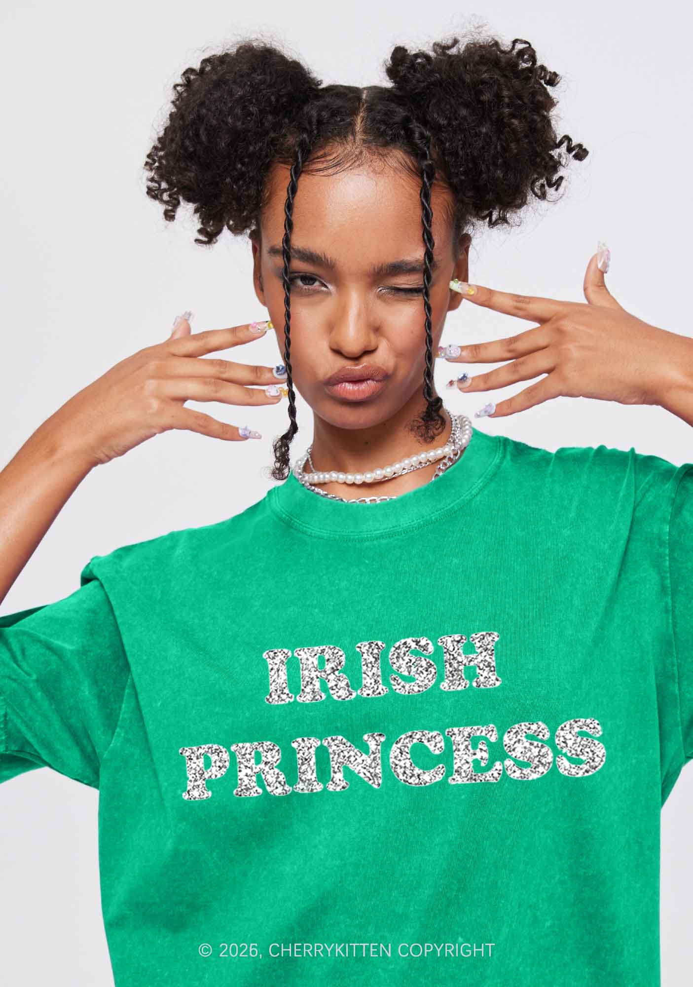 Glitter Irish Princess St Patricks Y2K Shirts Washed Tee Cherrykitten - Image 2
