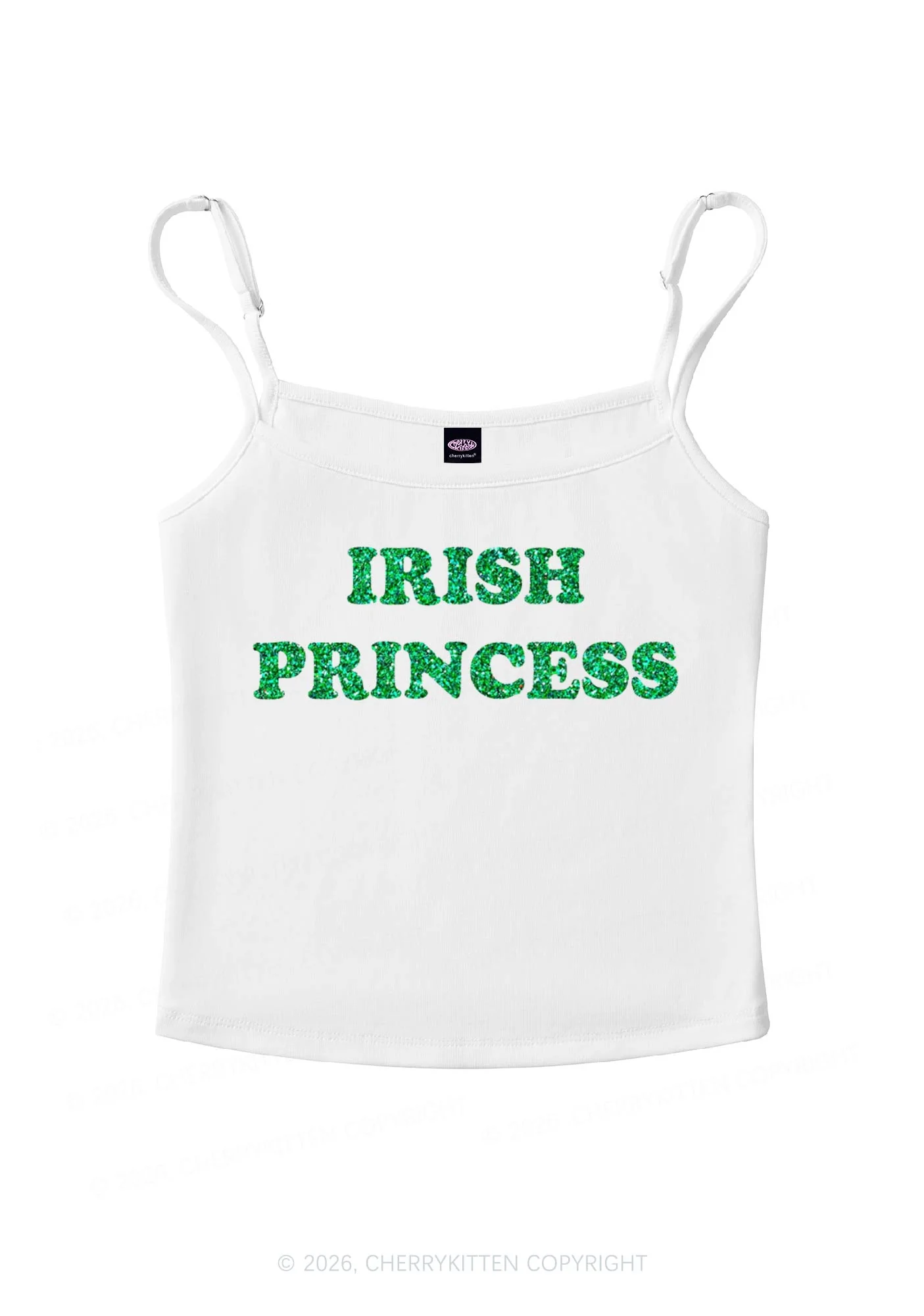 Glitter Irish Princess St Patricks Y2K Spaghetti Strap Cami Cherrykitten - Image 3
