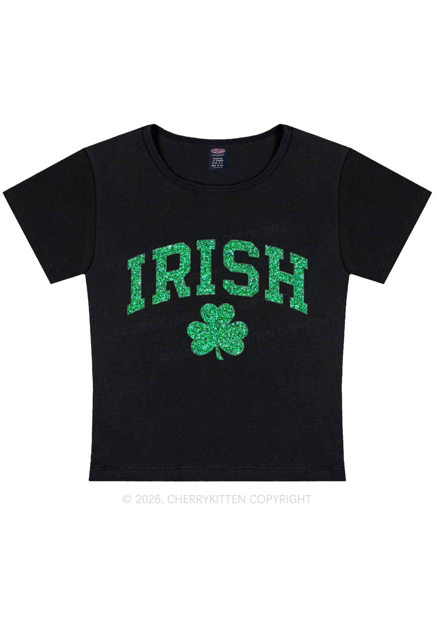 Glitter Irish Shamrock St Patricks Y2K Baby Tee Cherrykitten - Image 3