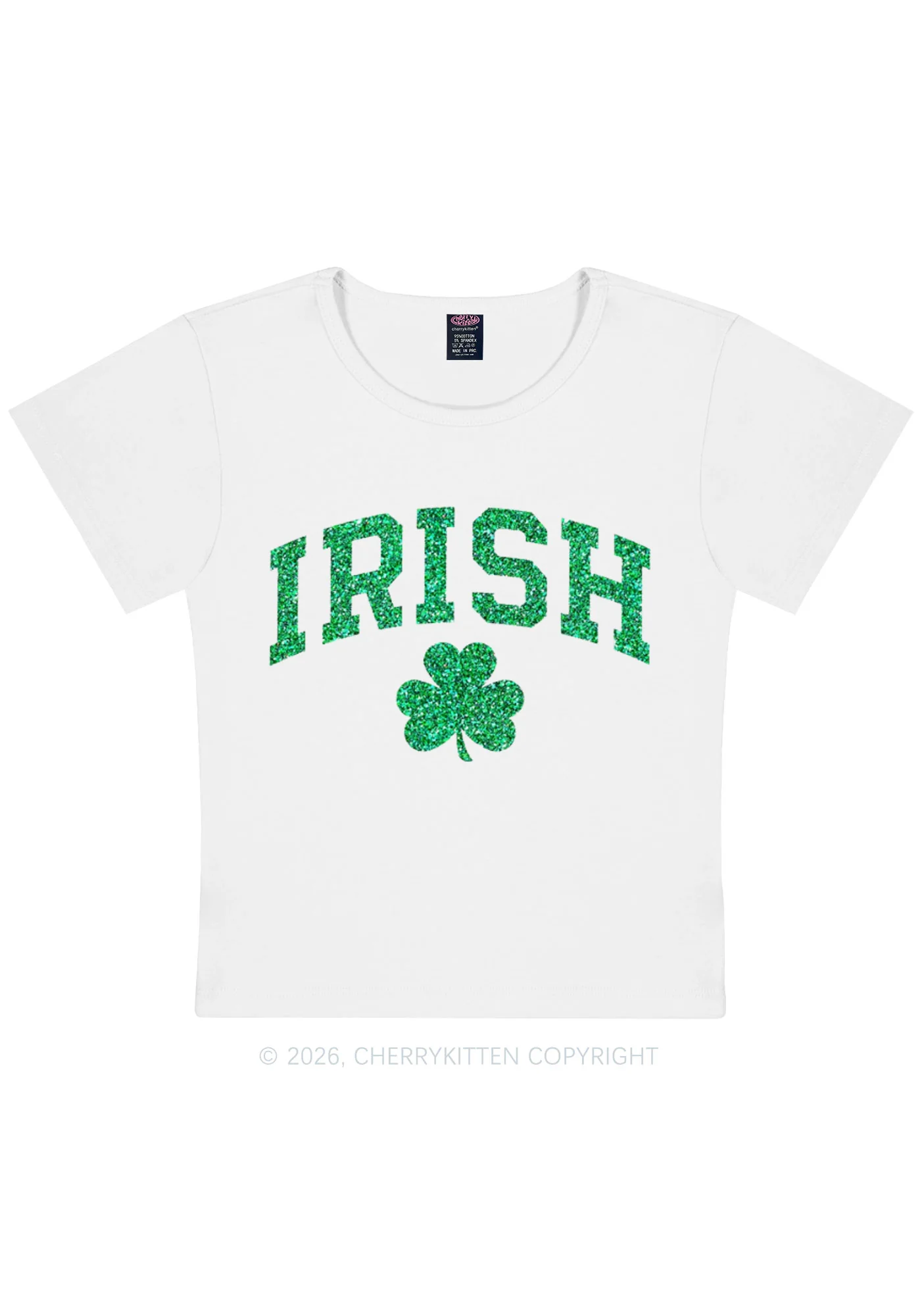 Glitter Irish Shamrock St Patricks Y2K Baby Tee Cherrykitten - Image 4