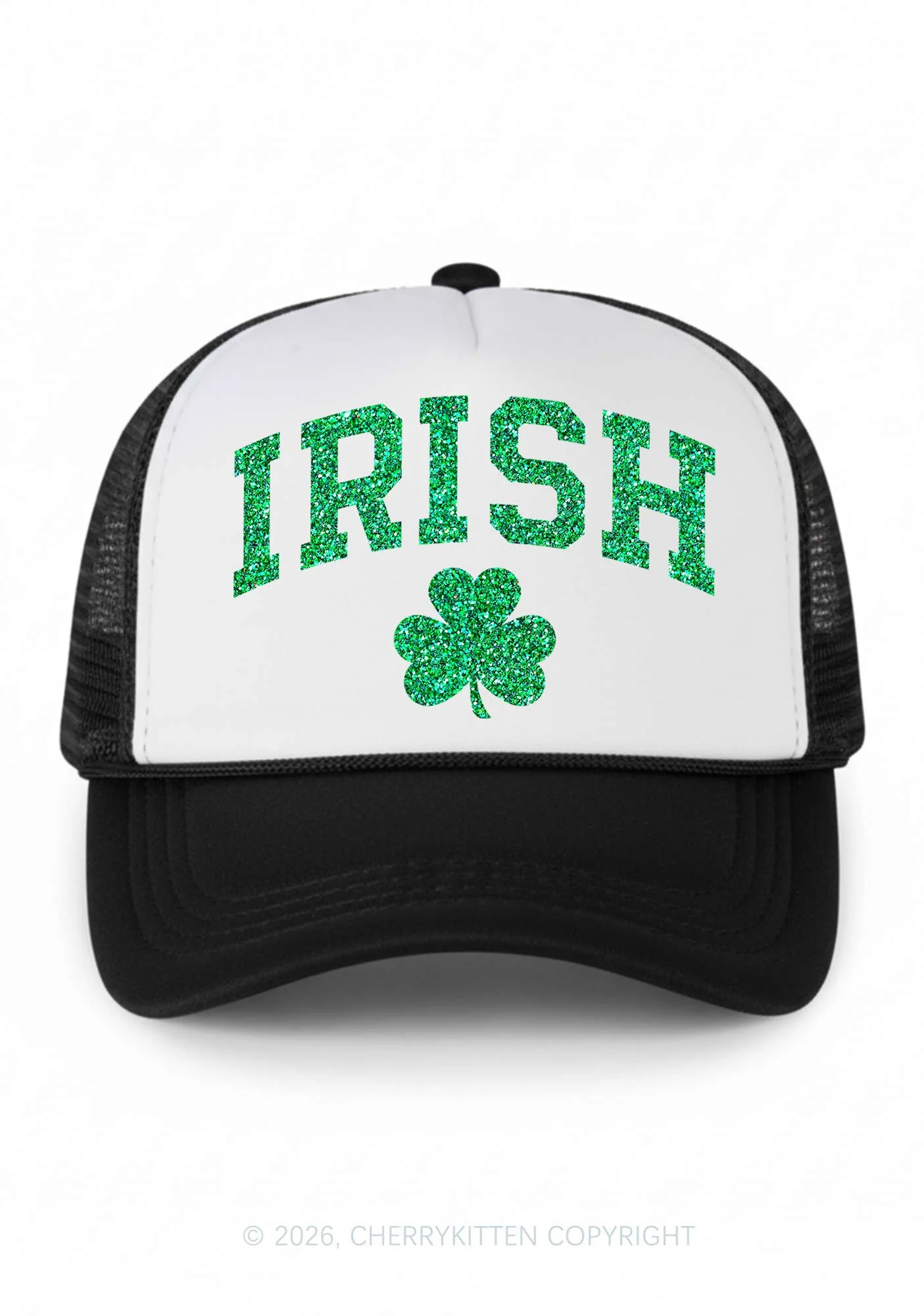 Glitter Irish Shamrock St Patricks Y2K Colorblock Trucker Hat Cherrykitten - Image 2