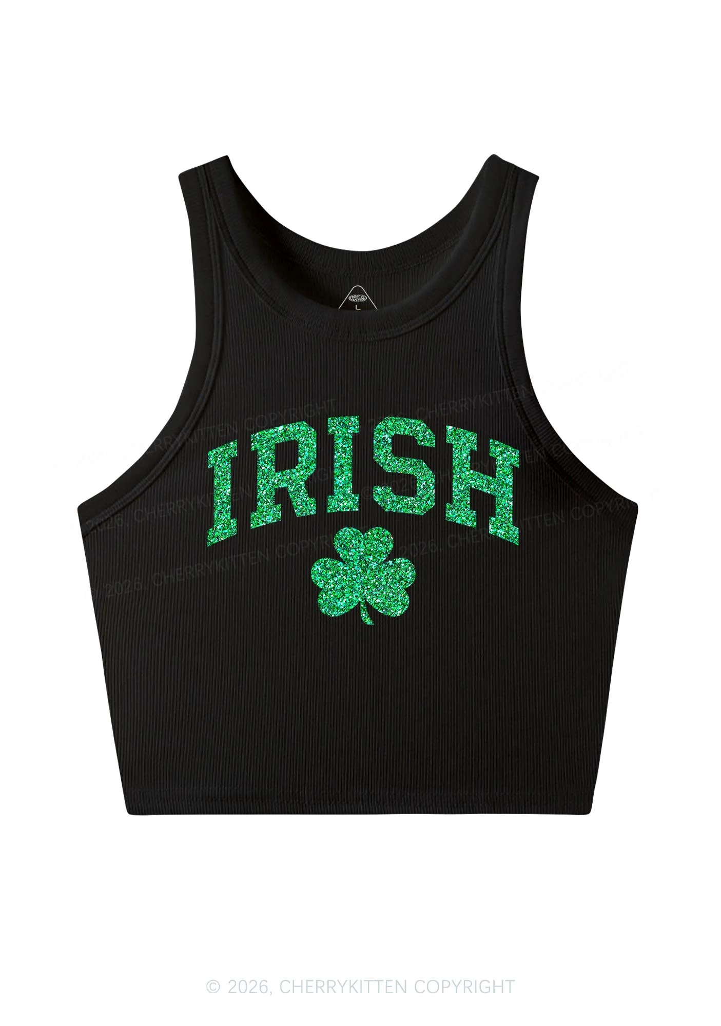 Glitter Irish Shamrock St Patricks Y2K Crop Tank Top Cherrykitten - Image 3