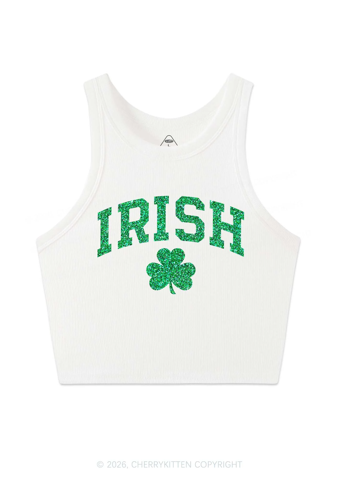 Glitter Irish Shamrock St Patricks Y2K Crop Tank Top Cherrykitten - Image 4