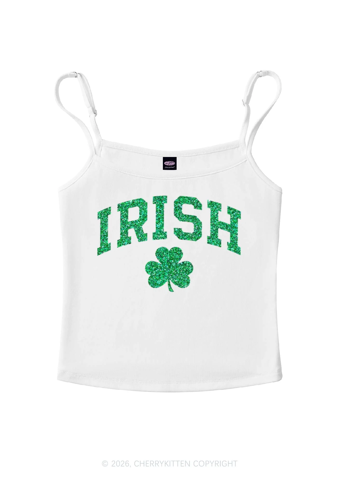 Glitter Irish Shamrock St Patricks Y2K Spaghetti Strap Cami Cherrykitten - Image 3