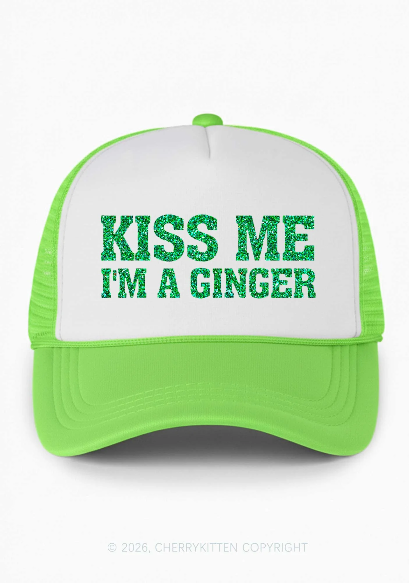 Glitter Kiss Me Im Ginger St Patricks Y2K Colorblock Trucker Hat Cherrykitten - Image 2