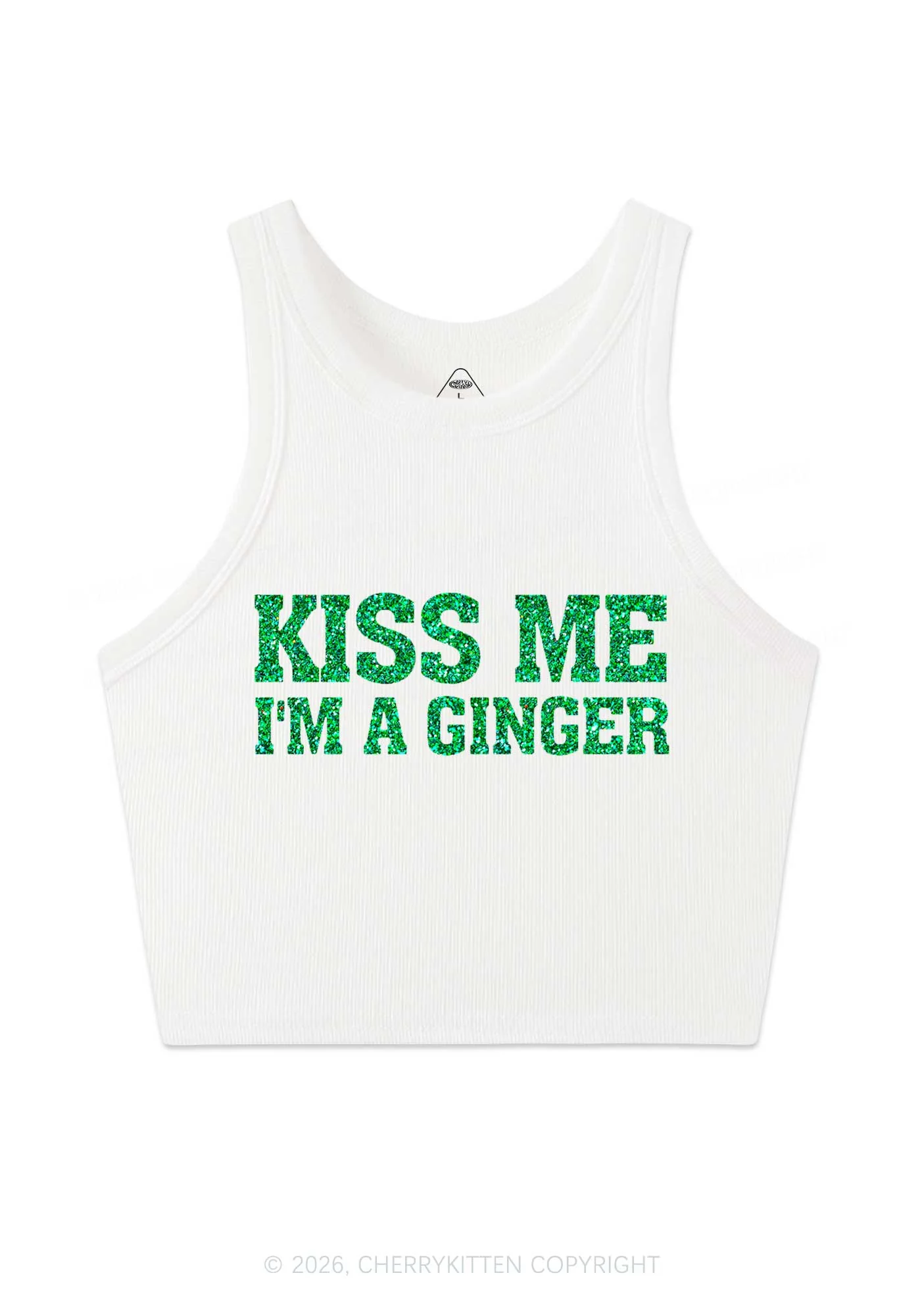 Glitter Kiss Me Im Ginger St Patricks Y2K Crop Tank Top Cherrykitten - Image 4