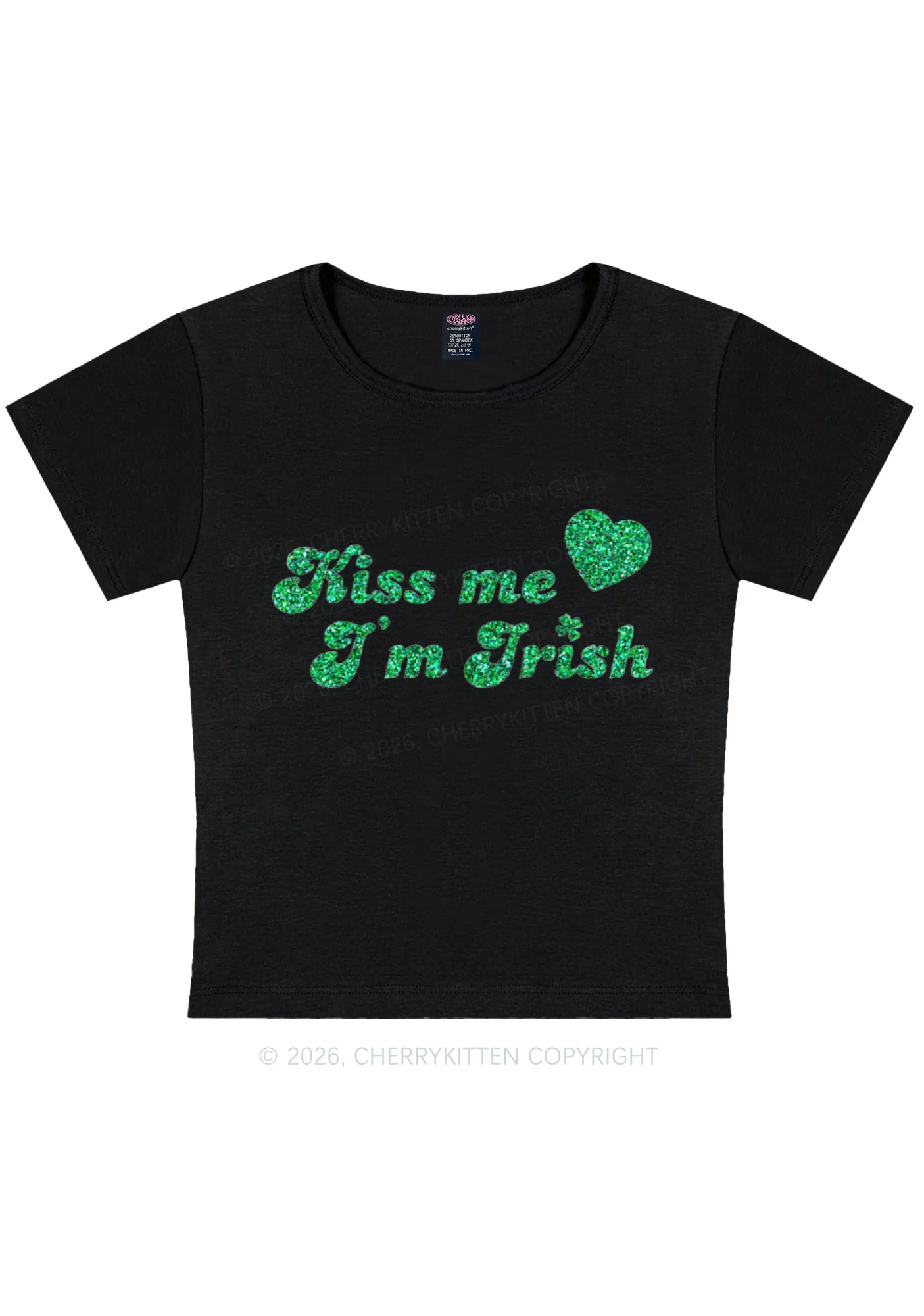 Glitter Kiss Me Im Irish St Patricks Y2K Baby Tee Cherrykitten - Image 3