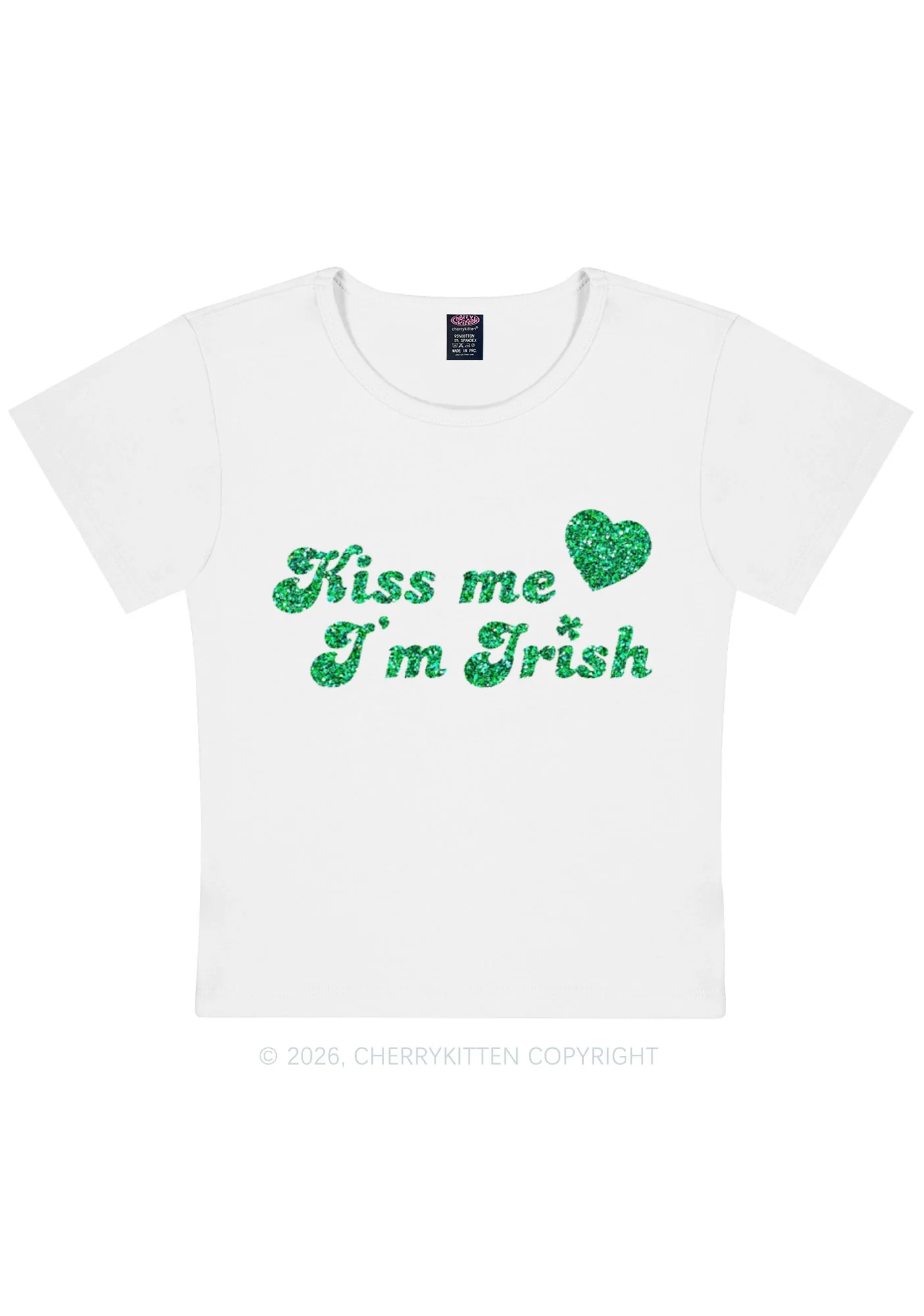 Glitter Kiss Me Im Irish St Patricks Y2K Baby Tee Cherrykitten - Image 4