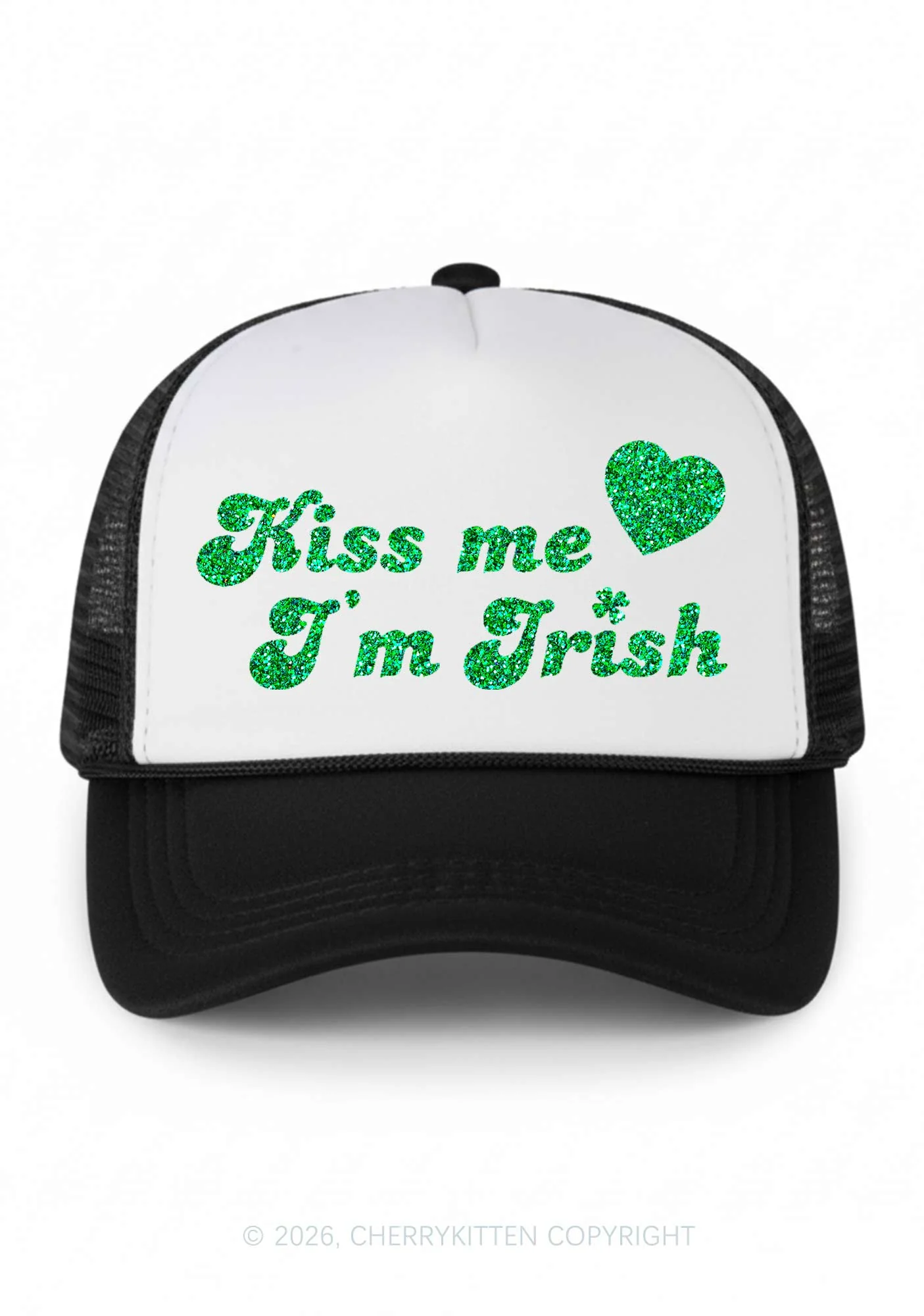 Glitter Kiss Me Im Irish St Patricks Y2K Colorblock Trucker Hat Cherrykitten - Image 2