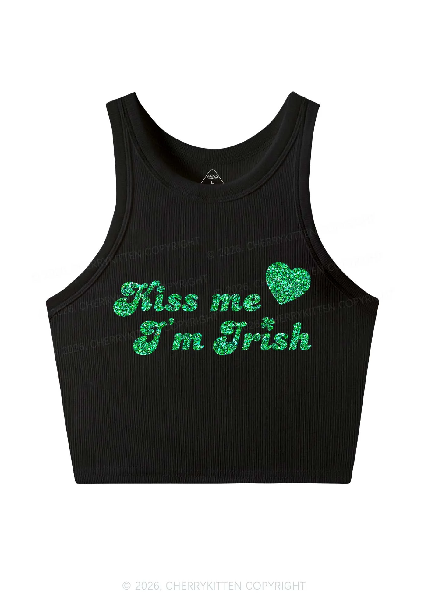 Glitter Kiss Me Im Irish St Patricks Y2K Crop Tank Top Cherrykitten - Image 3