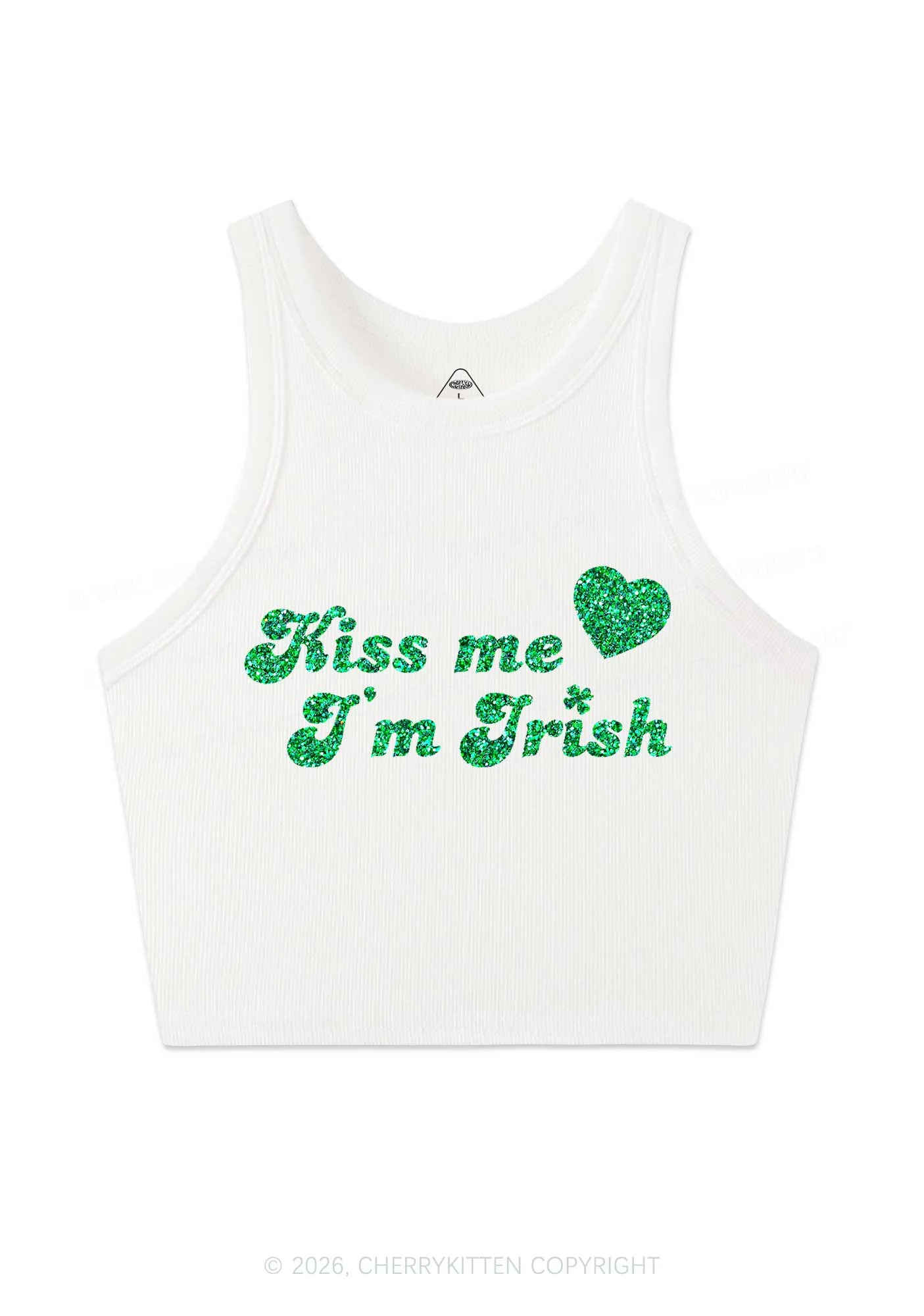 Glitter Kiss Me Im Irish St Patricks Y2K Crop Tank Top Cherrykitten - Image 4