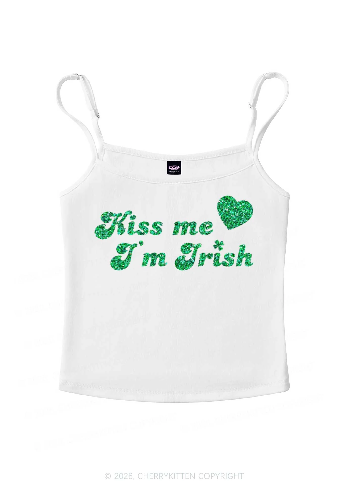 Glitter Kiss Me Im Irish St Patricks Y2K Spaghetti Strap Cami Cherrykitten - Image 3